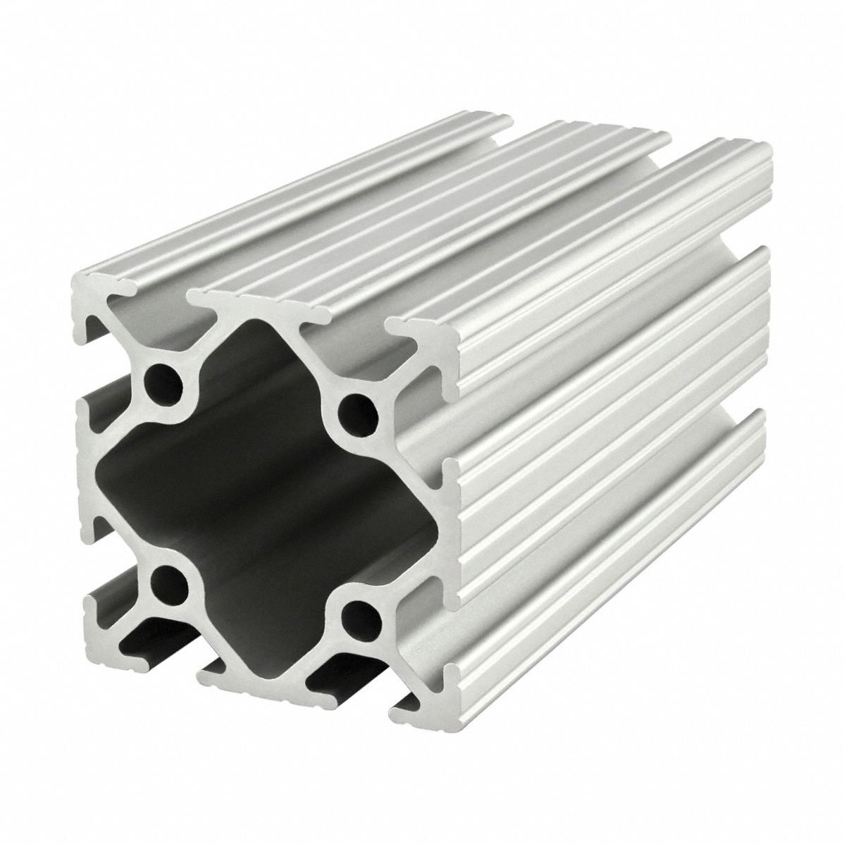 T-Slot Framing System: 10 Series, 4 ft Lg, 2 in x 2 in, Silver, Double, Grooved, 8 Slots