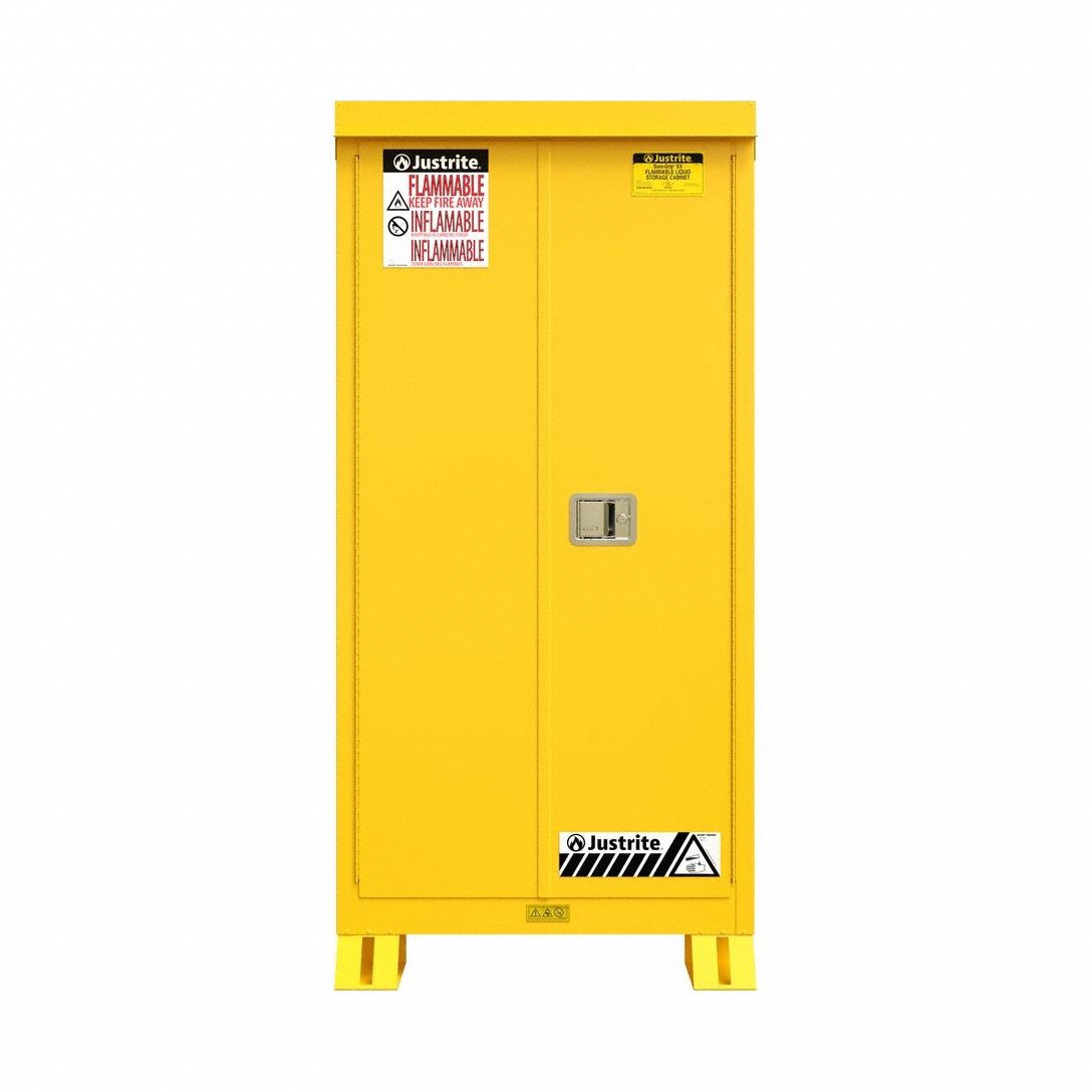Outdoor Safety Cabinet: Outdoor Std with Legs, 30 gal, 43 in x 18 in x 44 in, Yellow, Steel