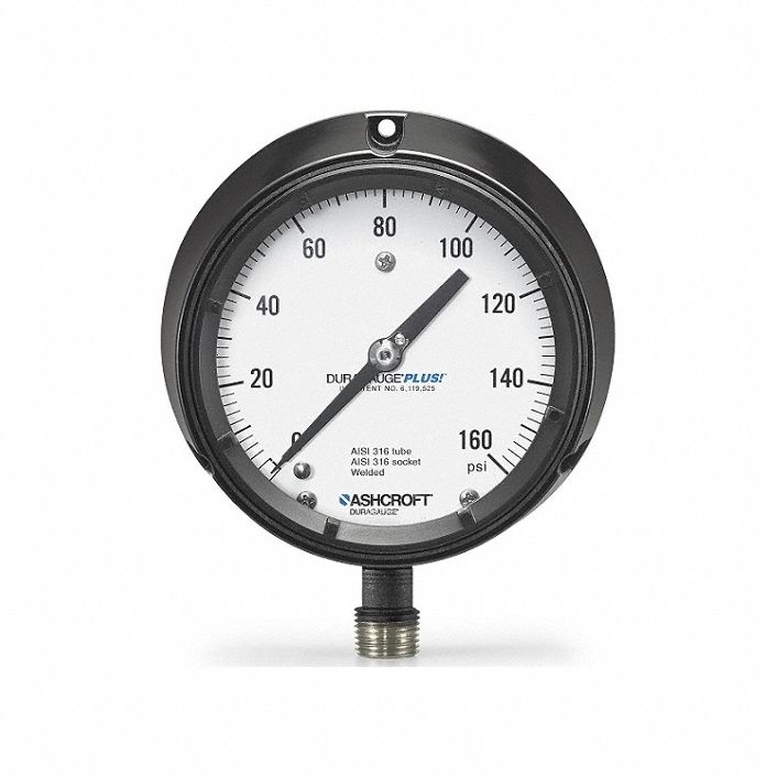 Gauge,  Pressure,  BLK,  0 to 15PSI, 4.5 IN