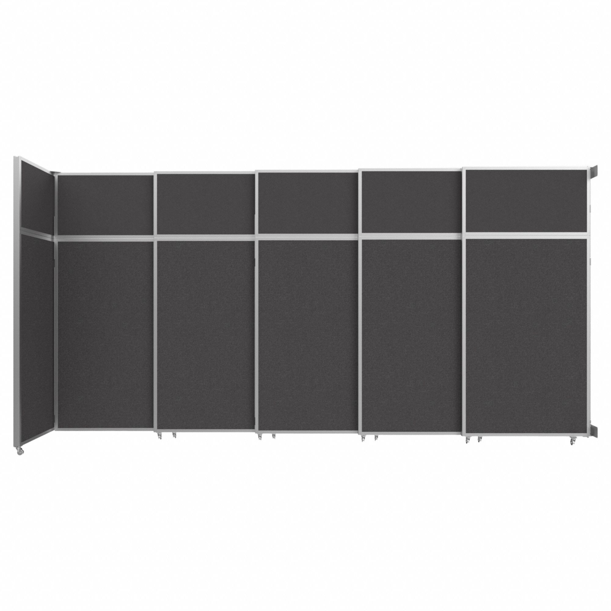 Room Divider: 5 Panels, Opaque, Charcoal Gray Panel, 101 1/4 in Overall Ht, Silver Frame