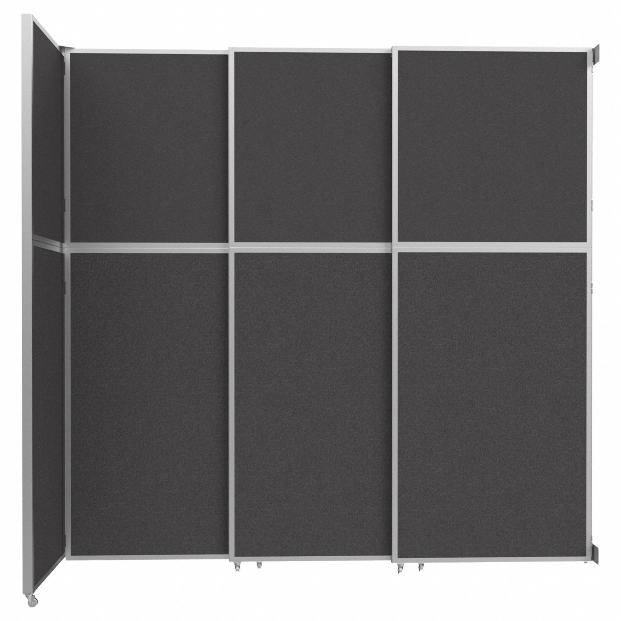Room Divider: 3 Panels, Opaque, Charcoal Gray Panel, 120 3/4 in Overall Ht, Silver Frame