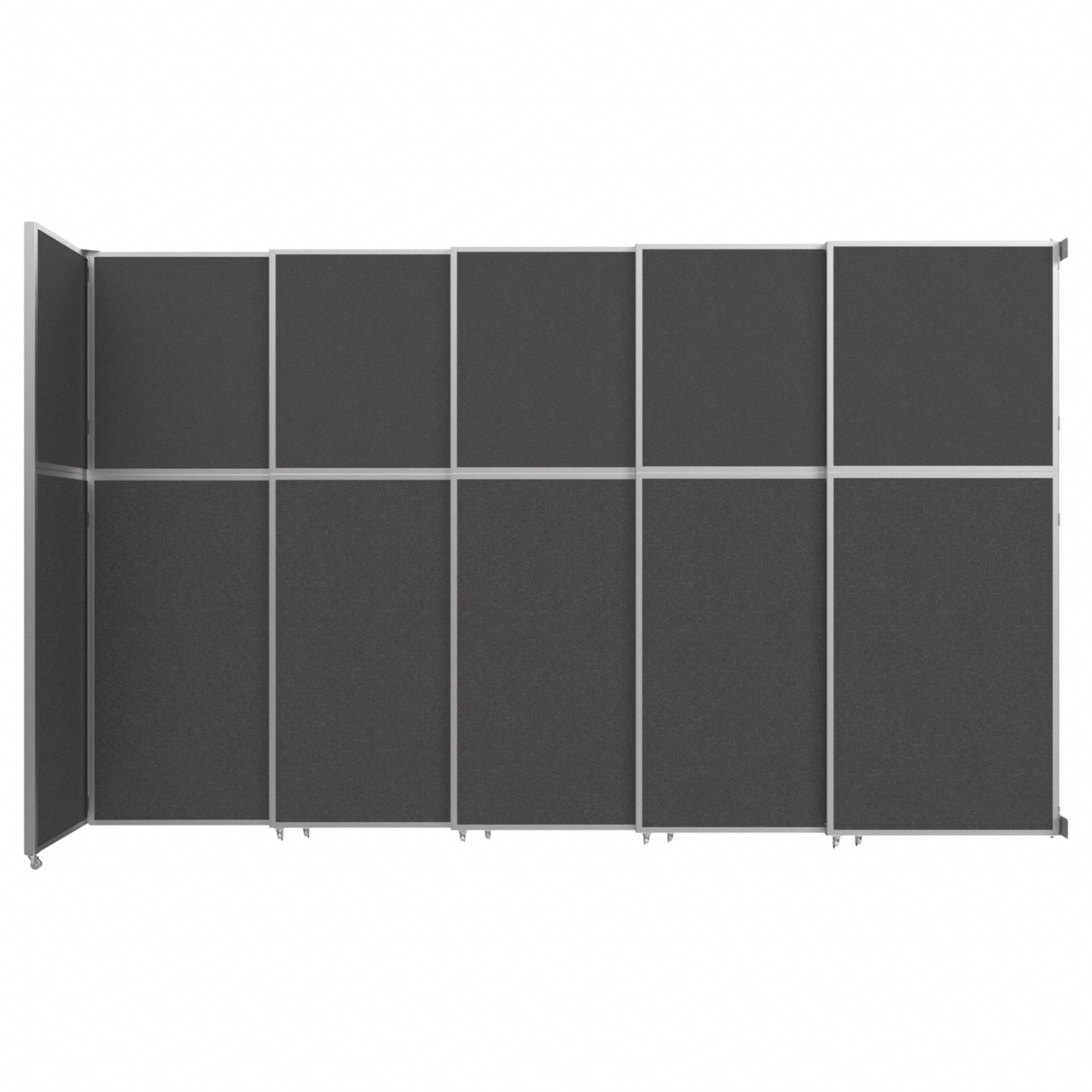 Room Divider: 5 Panels, Opaque, Charcoal Gray Panel, 120 3/4 in Overall Ht, Silver Frame