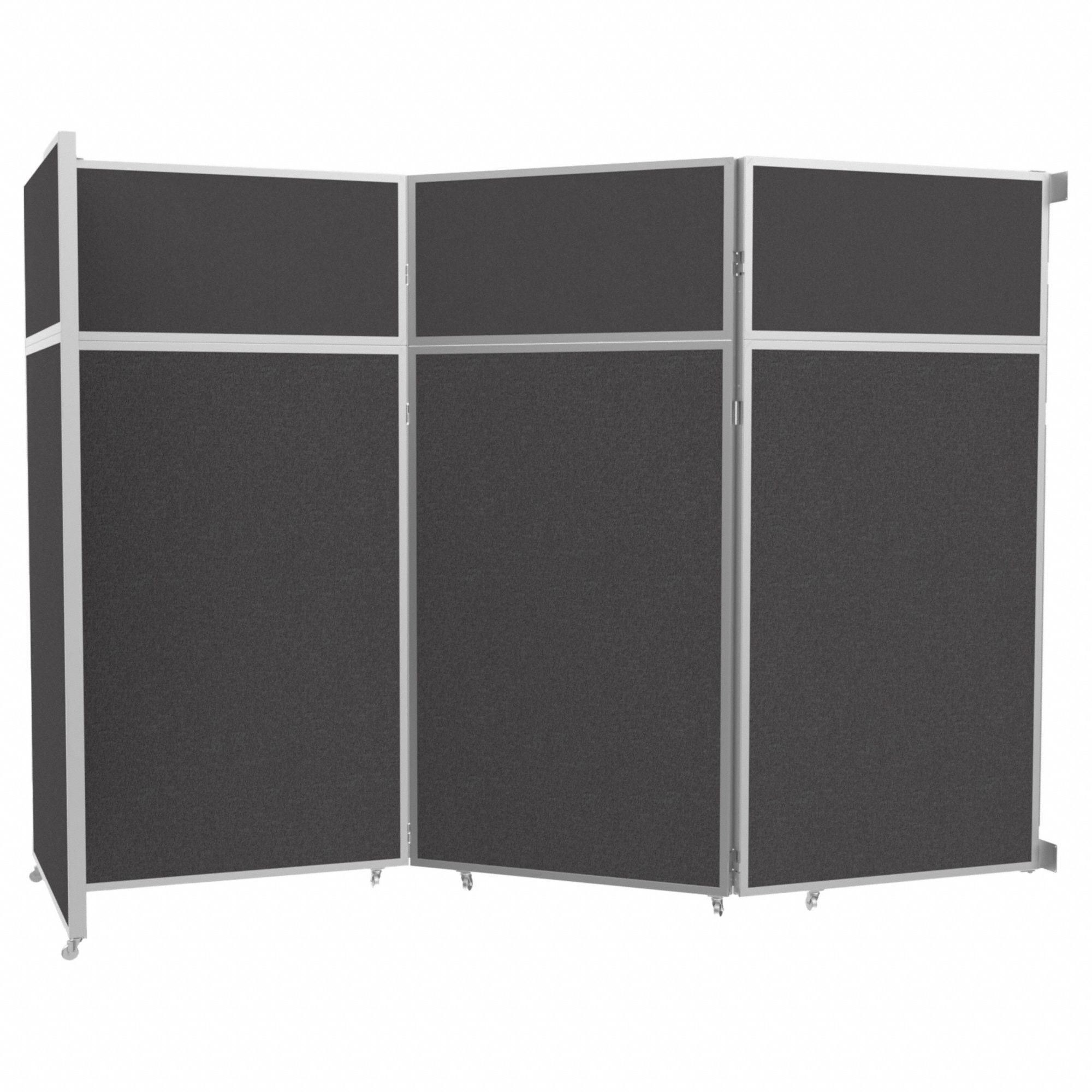 Room Divider: 3 Panels, Opaque, Charcoal Gray Panel, 101 1/4 in Overall Ht, Silver Frame