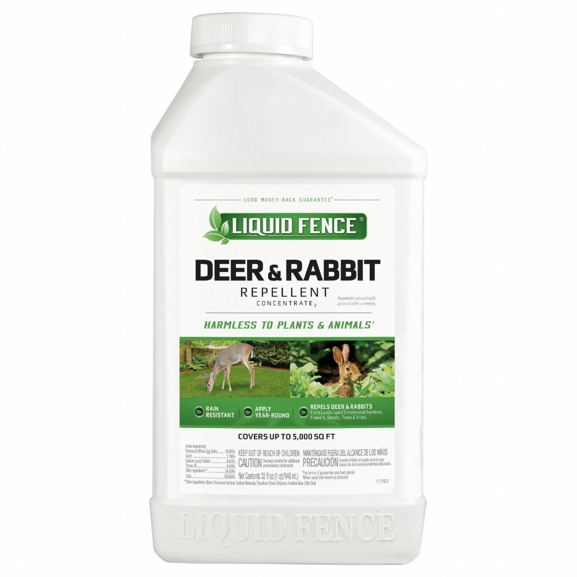 LIQUID FENCE, Targets Deer/Rabbits, 5,000 sq ft Coverage Area, Deer and ...