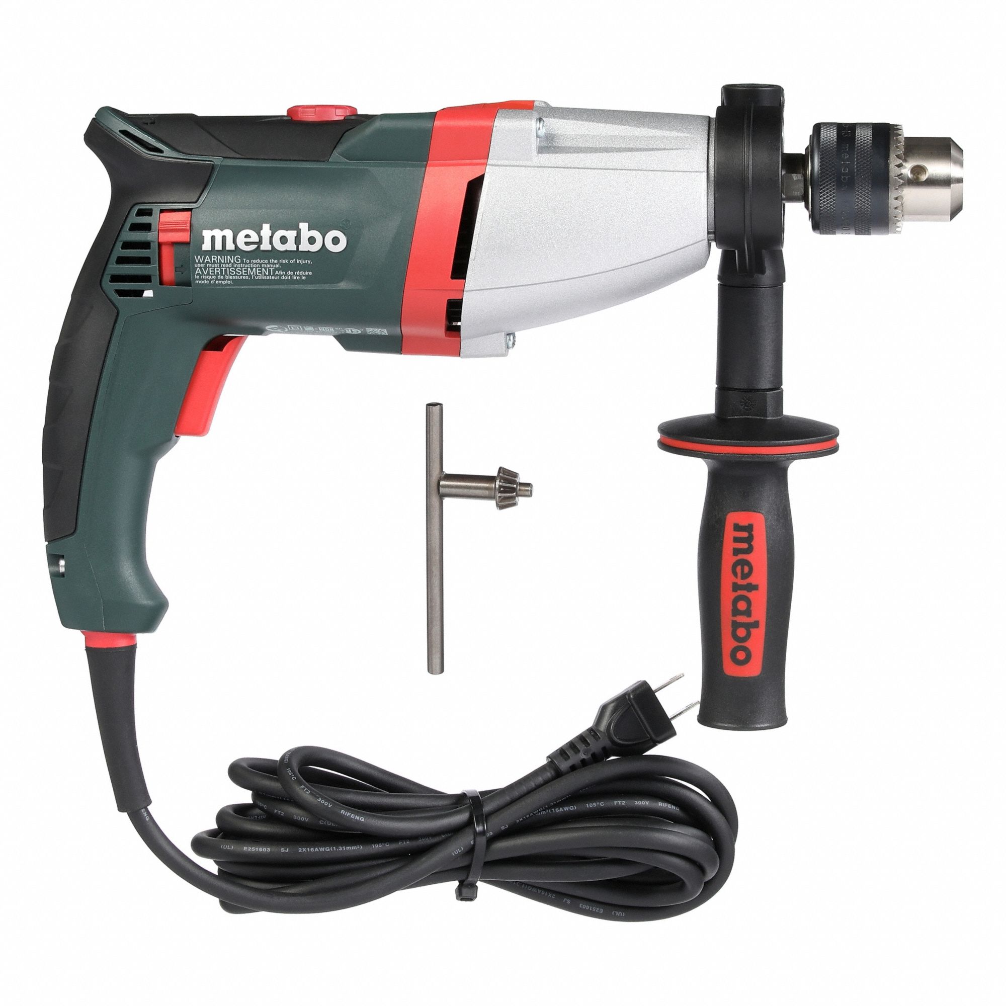 Drill: 1/2 in Chuck Size, Keyed, 3, 100 RPM No Load Speed, 9.6 A Current, 6 lb Tool Wt