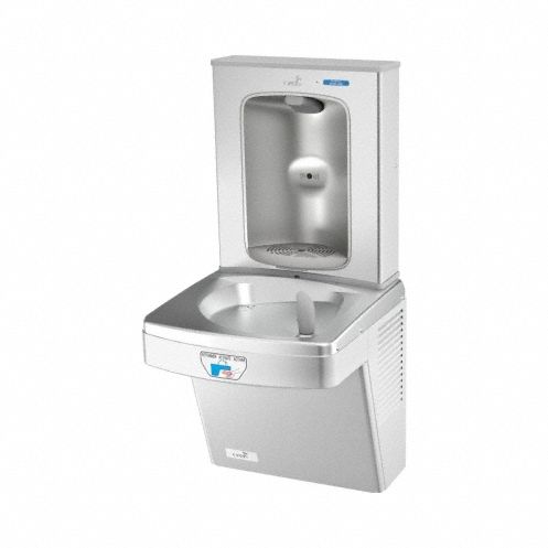 Drinking Fountain with Bottle Filler: On-Wall, 8 gph @ 50°F, Touchless Sensor, Stainless Steel