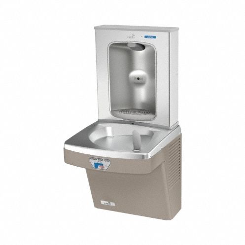 Drinking Fountain with Bottle Filler: On-Wall, 8 gph @ 50°F, Touchless Sensor, Stainless Steel