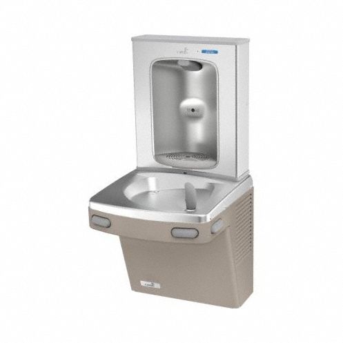 Drinking Fountain with Bottle Filler: On-Wall, 8 gph @ 50°F, Stainless Steel, Tan