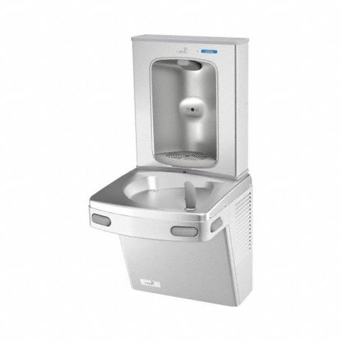 Drinking Fountain with Bottle Filler: On-Wall, 8 gph @ 50°F, Stainless Steel, Silver