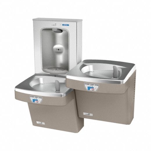 Bi-Level Drinking Fountain with Bottle Filler: On-Wall, 8 gph @ 50°F, Touchless Sensor, Tan