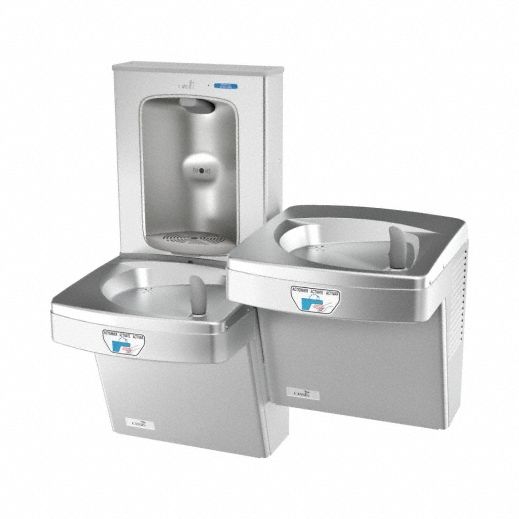 Bi-Level Drinking Fountain with Bottle Filler: On-Wall, 8 gph @ 50°F, Touchless Sensor, Silver