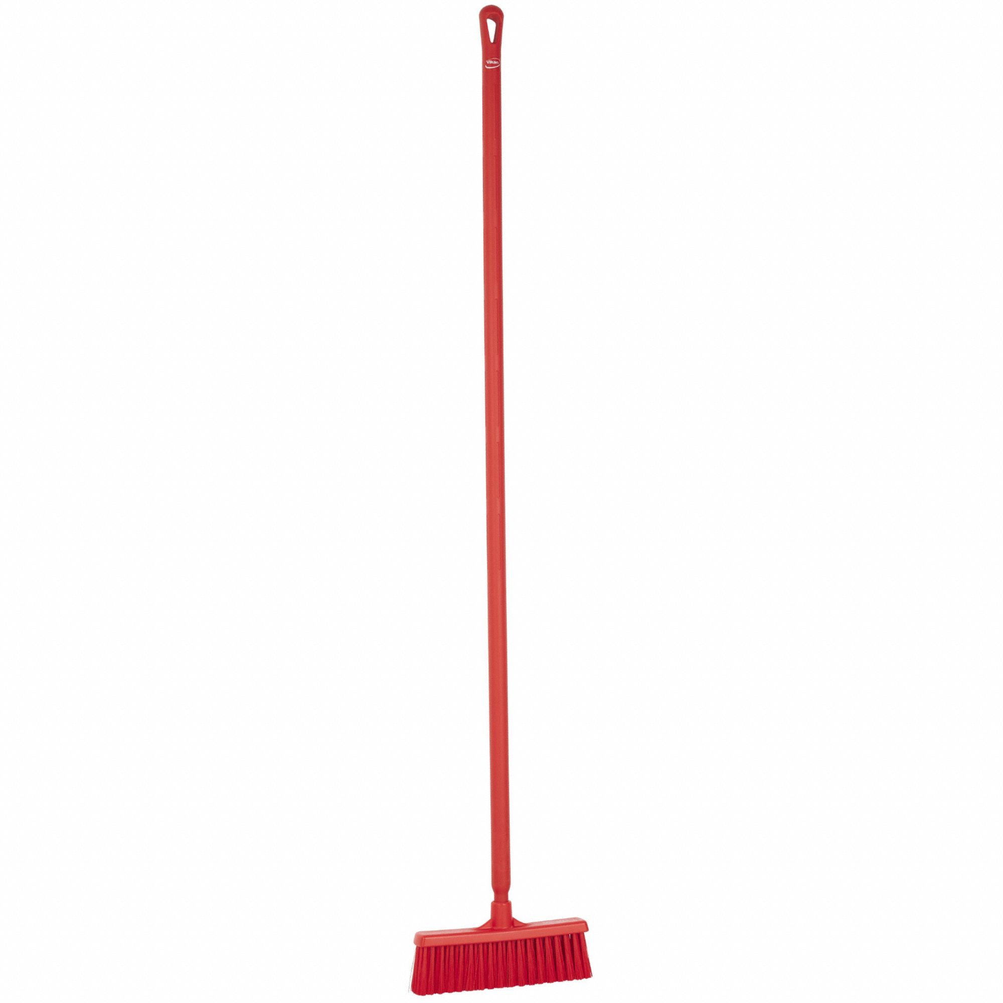 Push Broom: 12 in Sweep Face, Medium, Synthetic, Red Bristle, 3 1/8 in Bristle Lg, Red Handle