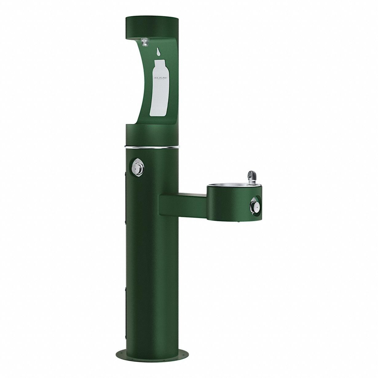 Drinking Fountain with Bottle Filler: Freestanding, 64 in Ht, 14 in Dp, Green