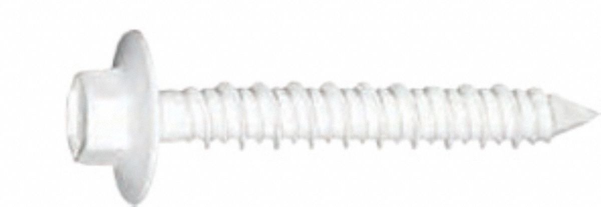 Screw Anchor: 1 3/4 in Overall Lg, 1/4 in Dia, Steel, External Hex, Hex, Steel, 1, 000 PK