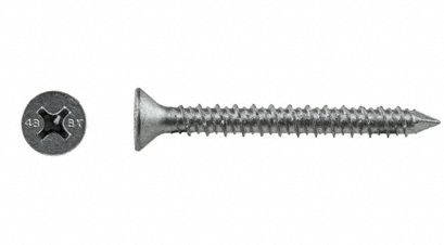 Screw Anchor: 2 1/4 in Overall Lg, 3/16 in Dia, Stainless Steel, Phillips, Flat, 100 PK