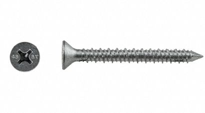 Screw Anchor: 2 3/4 in Overall Lg, 3/16 in Dia, Stainless Steel, Phillips, Flat, 100 PK