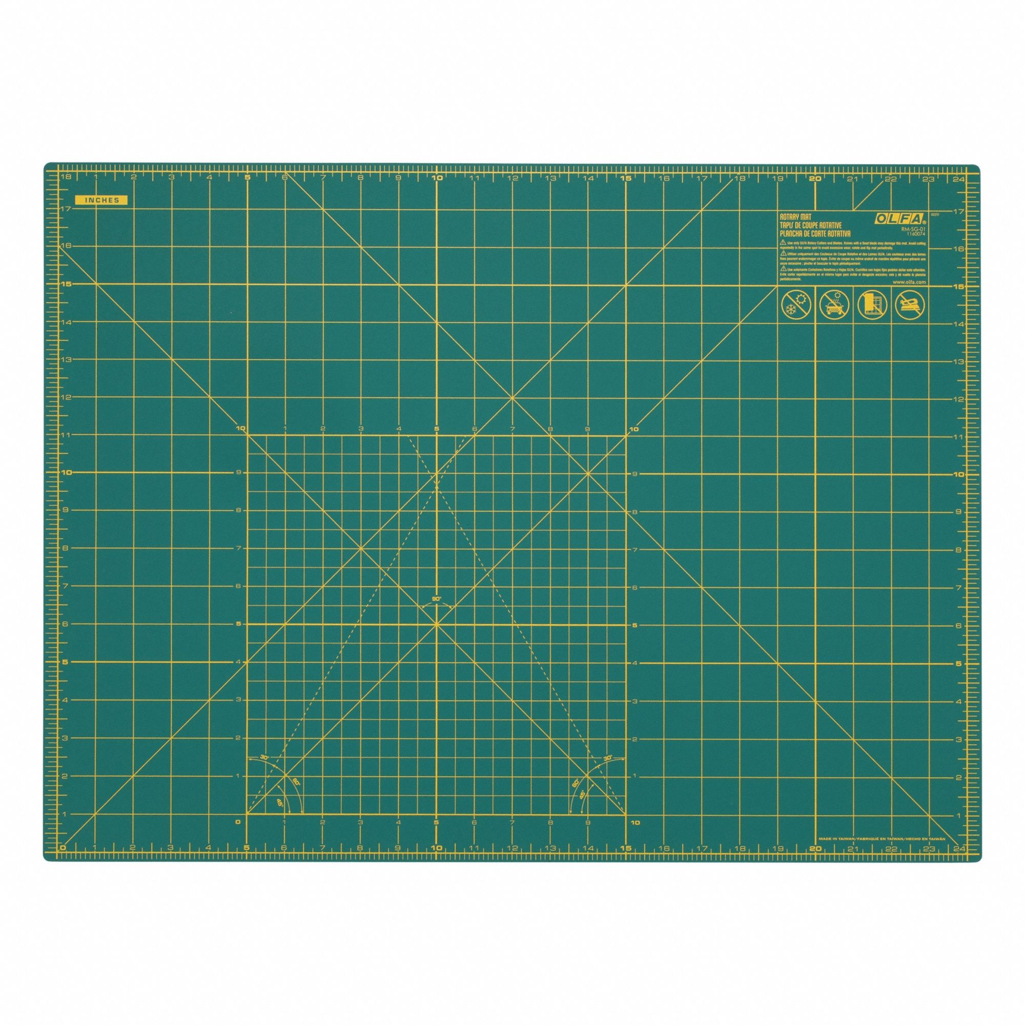 Cutting Mat: 18 in Lg, 24 in Wd, 1/16 in Thick, 30°, in, Green
