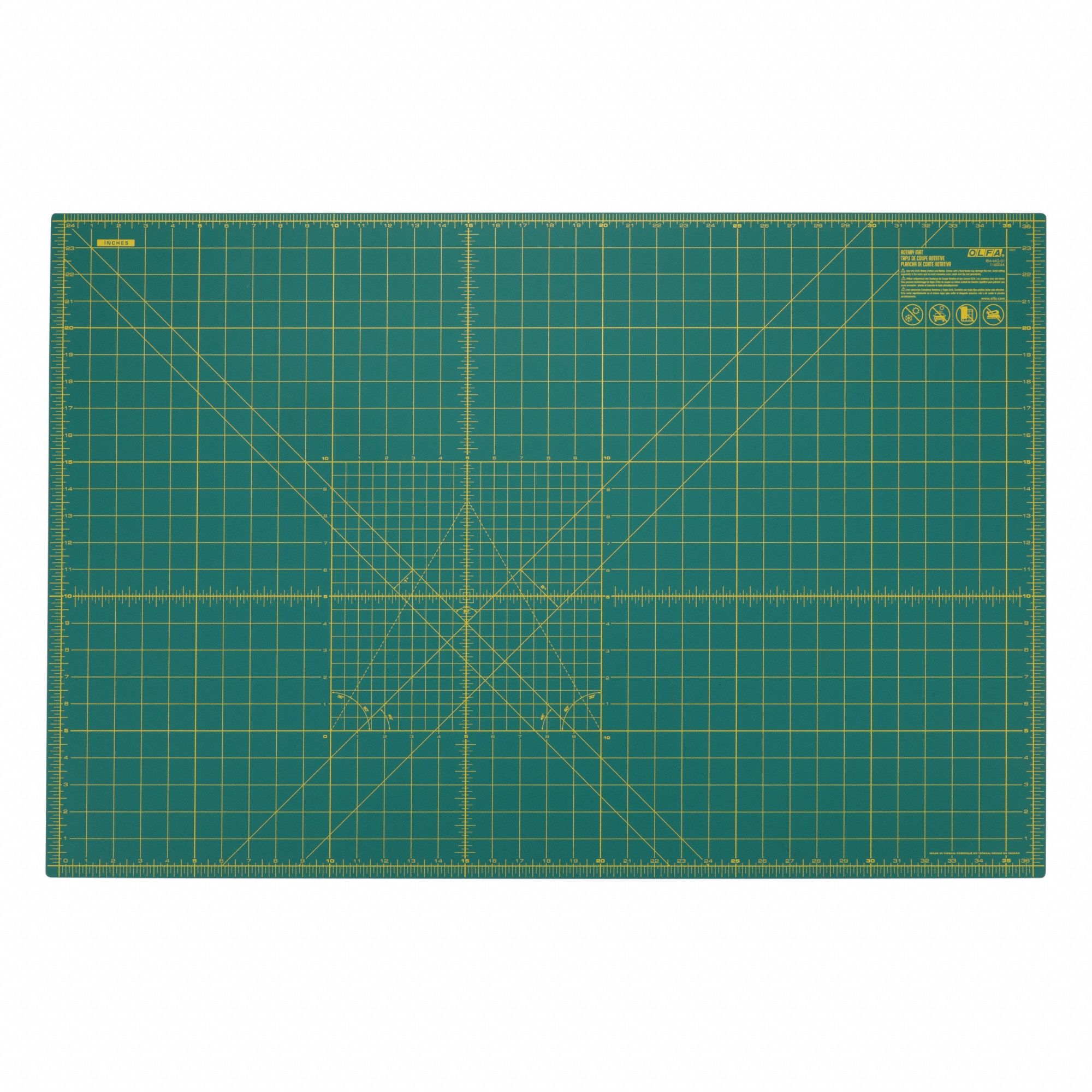Cutting Mat: 24 in Lg, 36 in Wd, 1/16 in Thick, 30°, in, Green