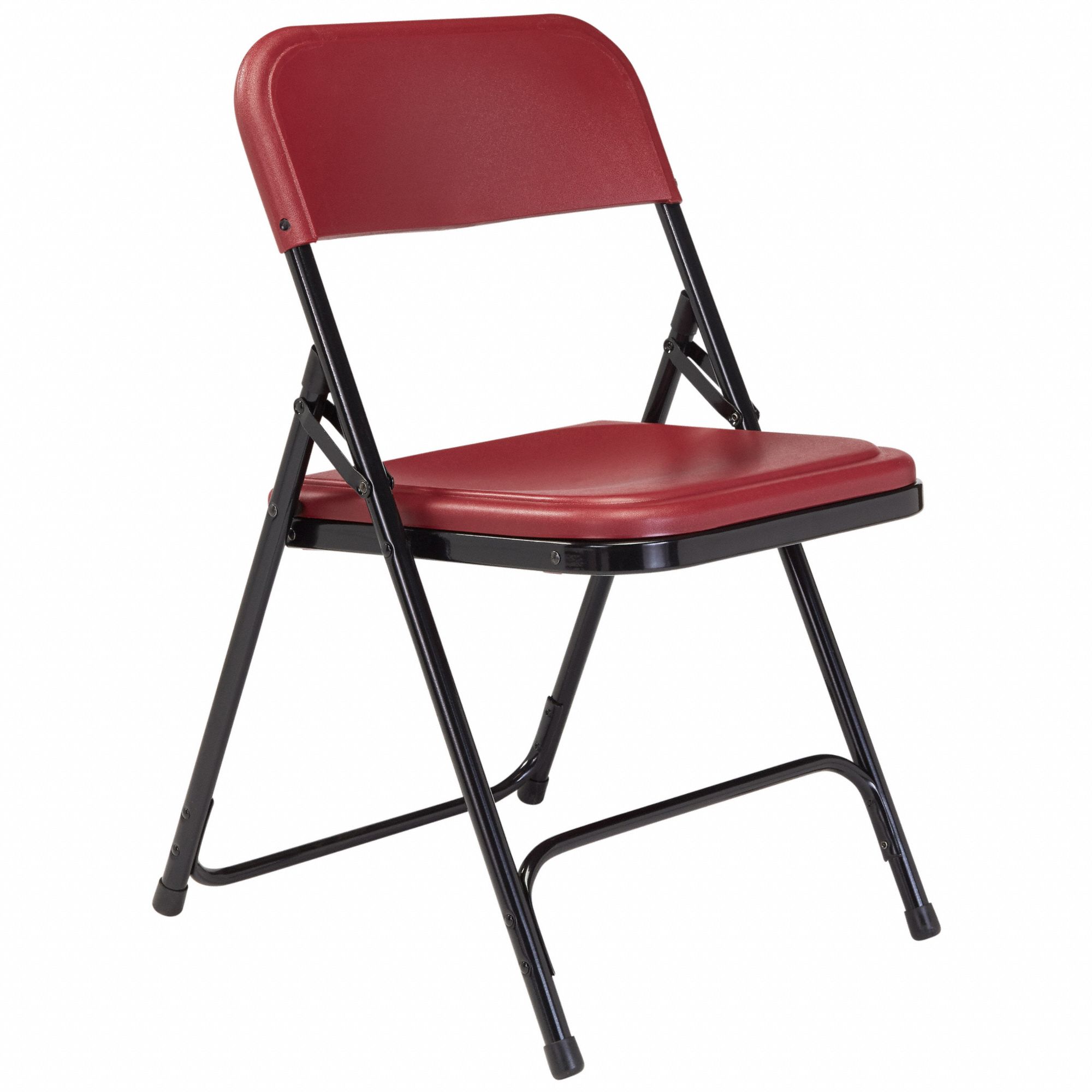 Folding Chair: Plastic Seat, Steel Frame, Burgundy Seat, 500 lb Wt Capacity