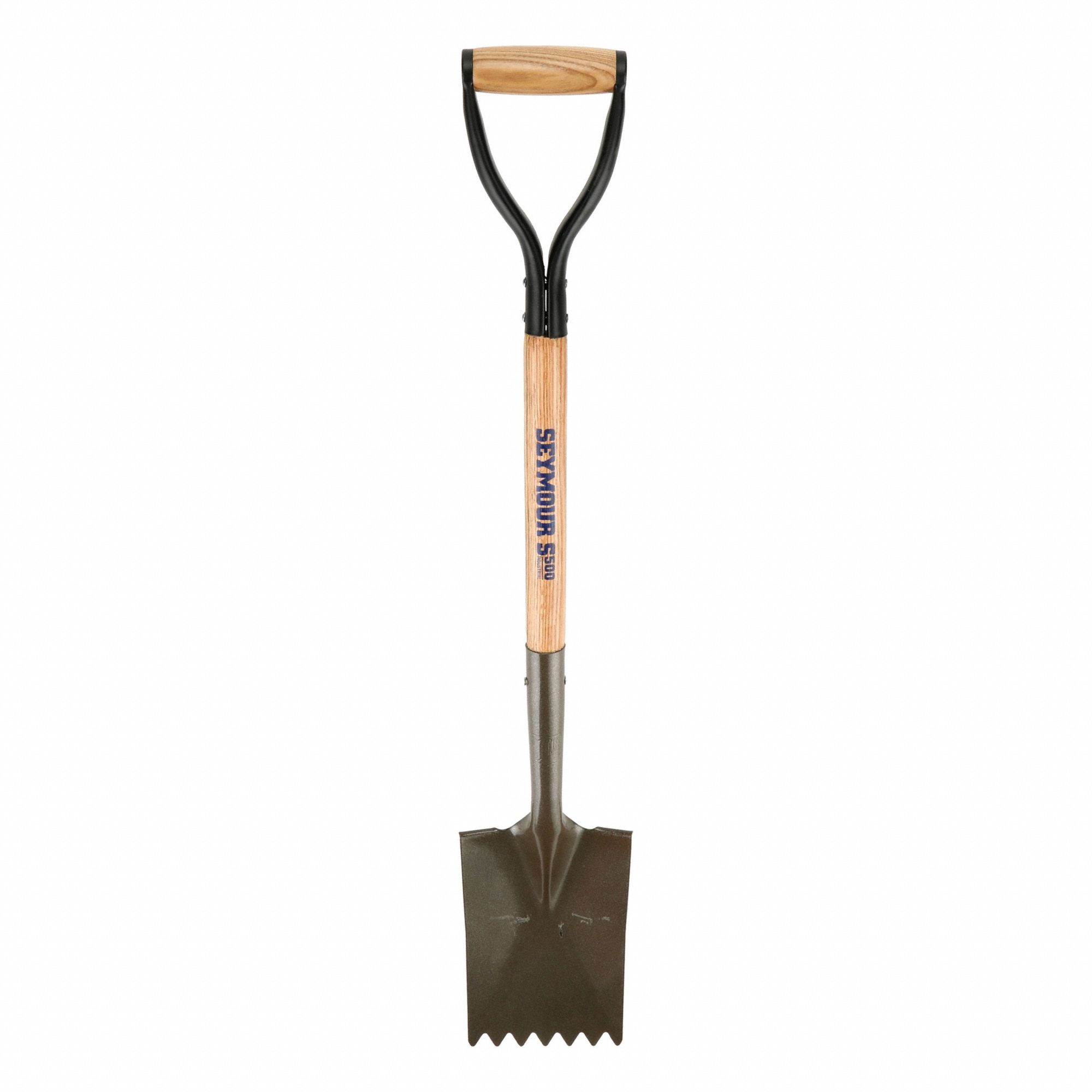 Spade Shovel: Wood Handle, Handle Type: D-Grip, 29 in Handle Lg, Steel Blade, 14 ga