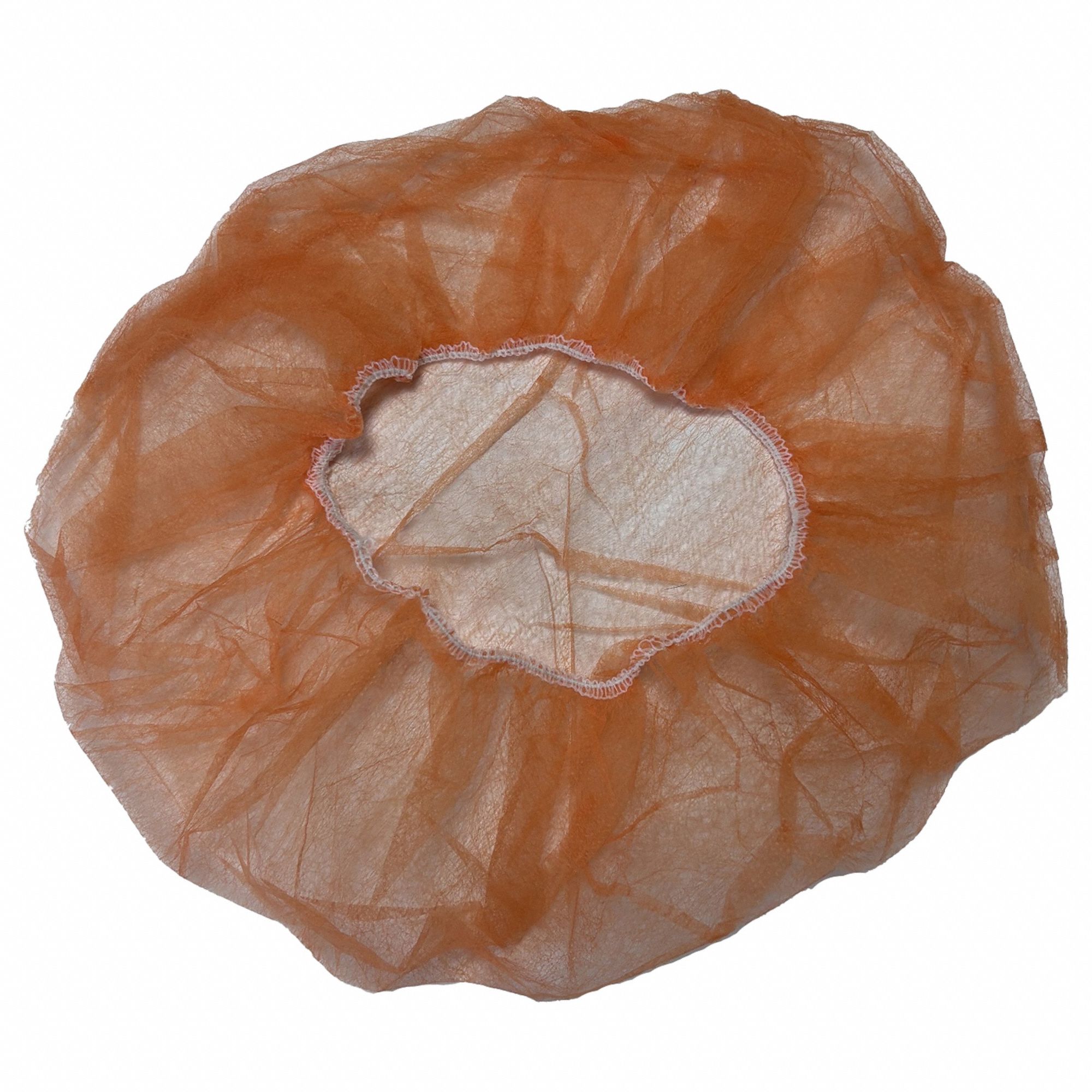 Bouffant Cap: Gen Use, Polypropylene, Flat Bouffant, Orange, 21 in Dia, Bag, 100 PK