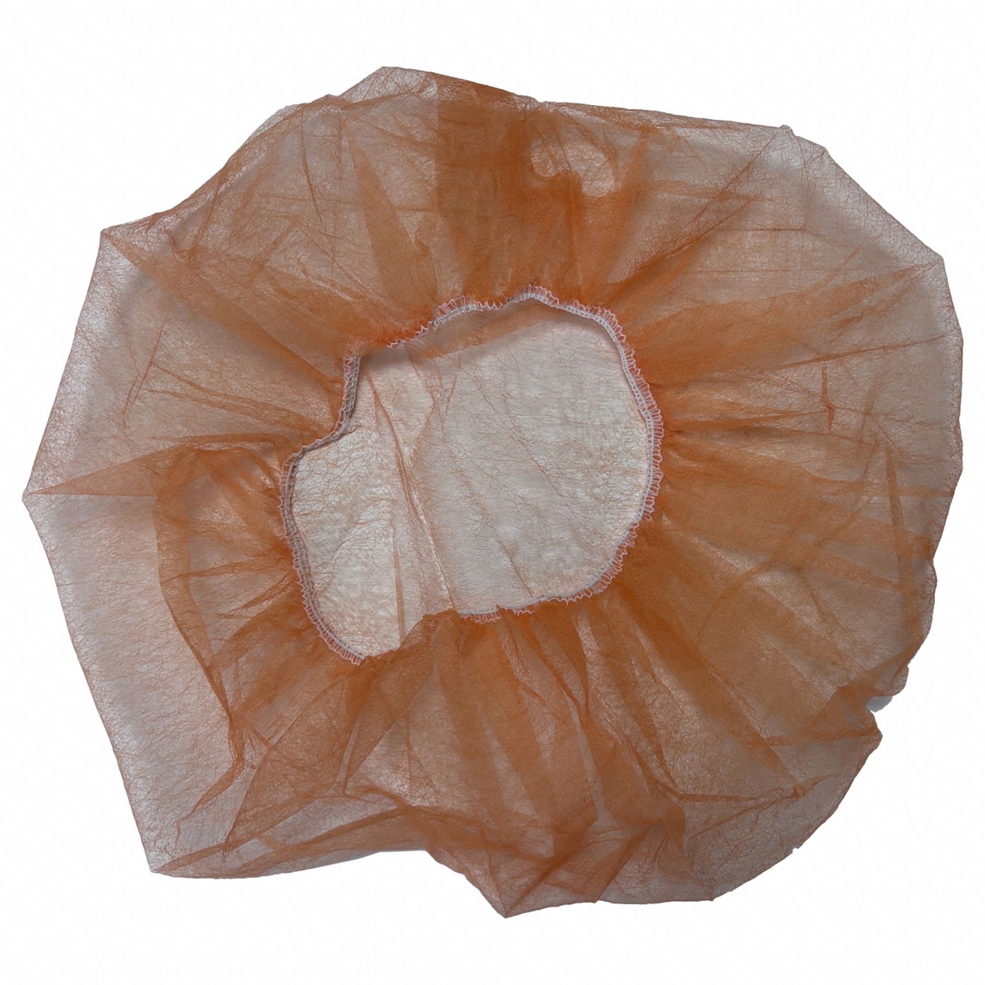 Bouffant Cap: Gen Use, Polypropylene, Flat Bouffant, Orange, 24 in Dia, Bag, 100 PK