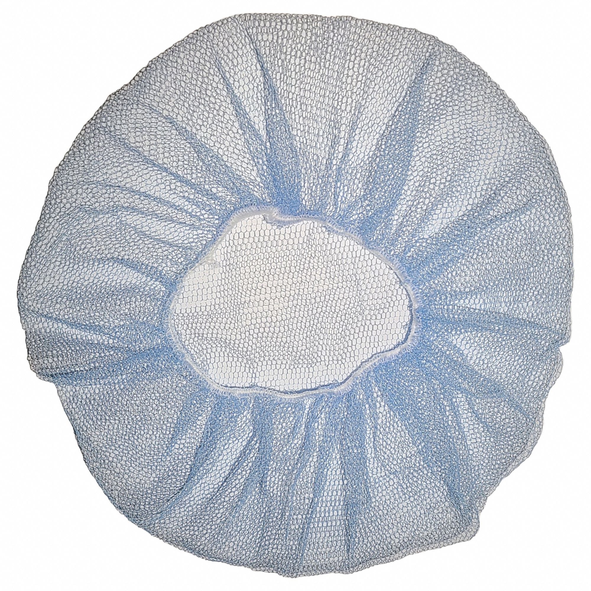 Hairnet: Gen Use, Polyester, Mediumweight with Fine Mesh, Fine, Mediumweight, Blue, 100 PK