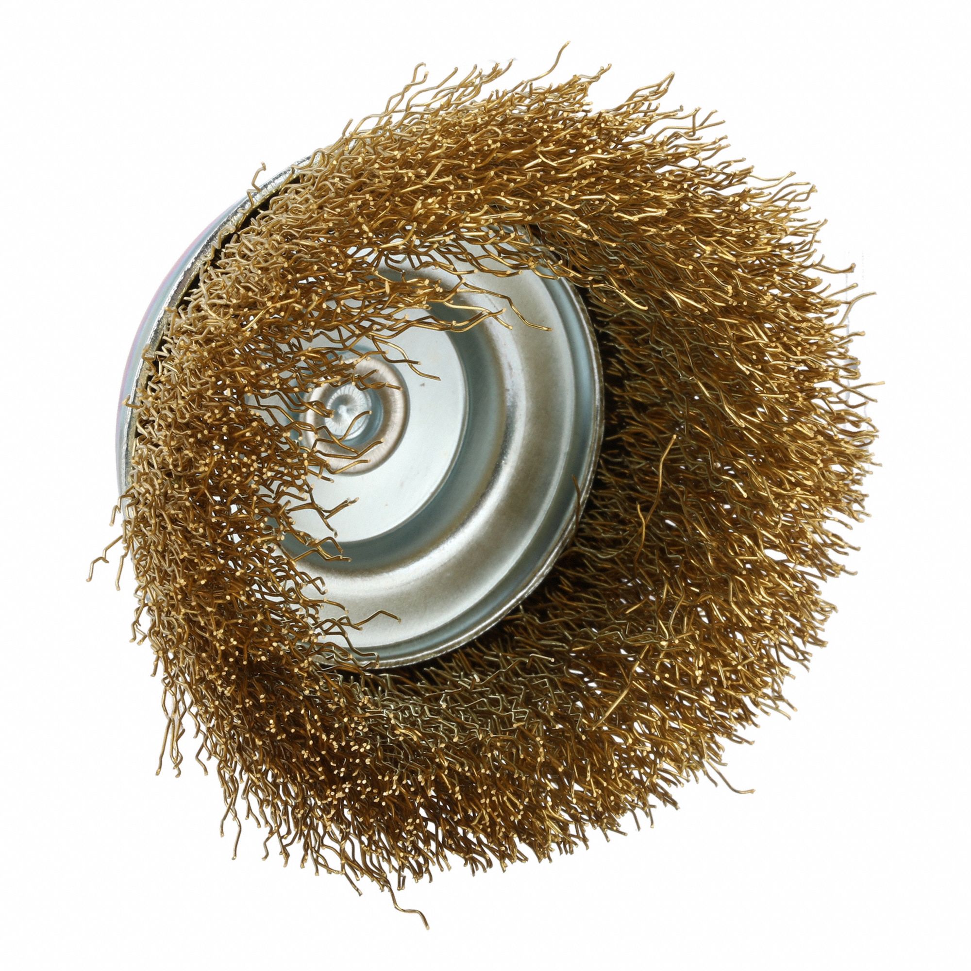 Cup Brush: Crimped Brass, 2 3/4 in Brush Dia, 1/4 in Shank, 0.012 in Fill Dia