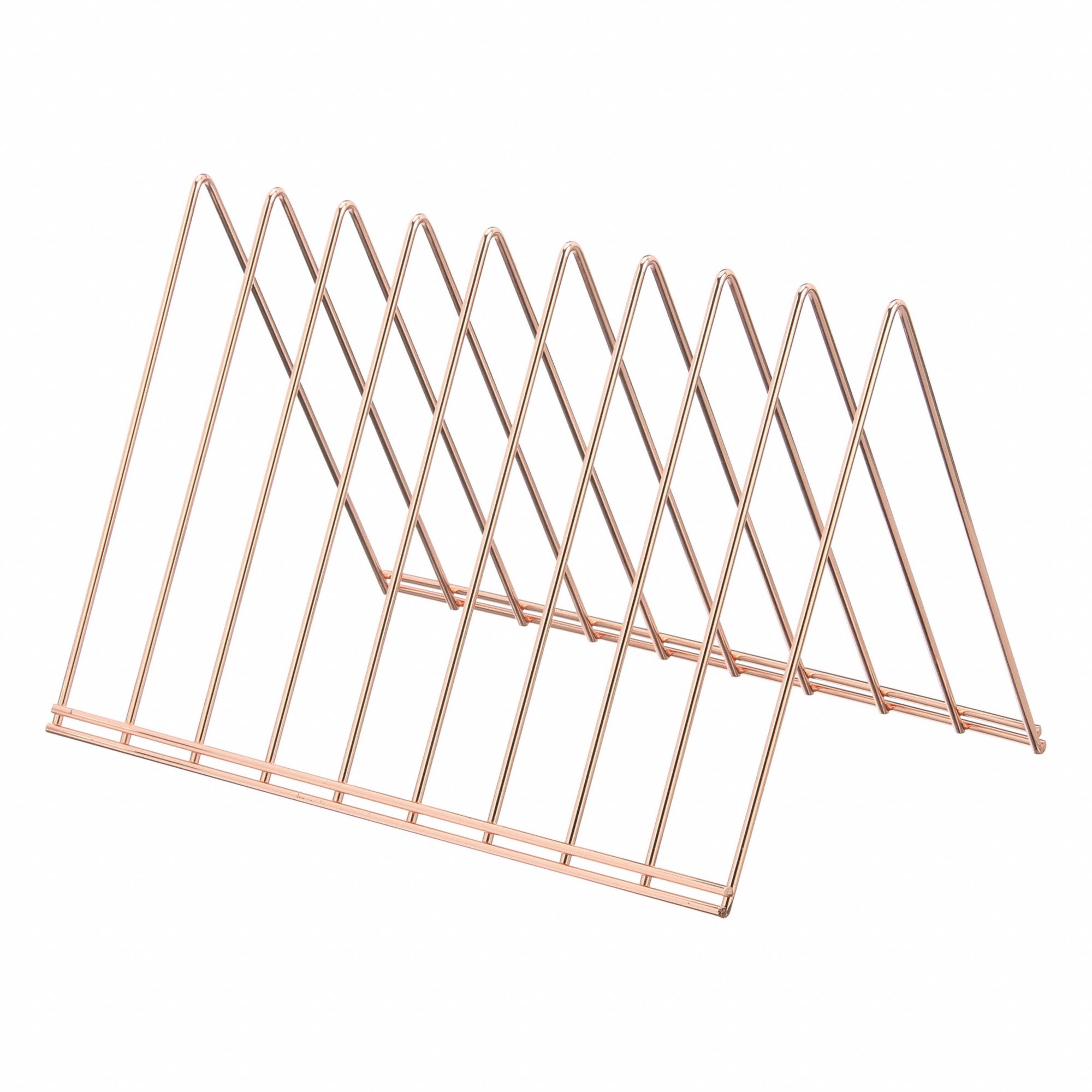 File Sorter: 9 Compartments, Steel, Rose Gold, 7 in Overall Ht, 11 1/4 in Overall Wd