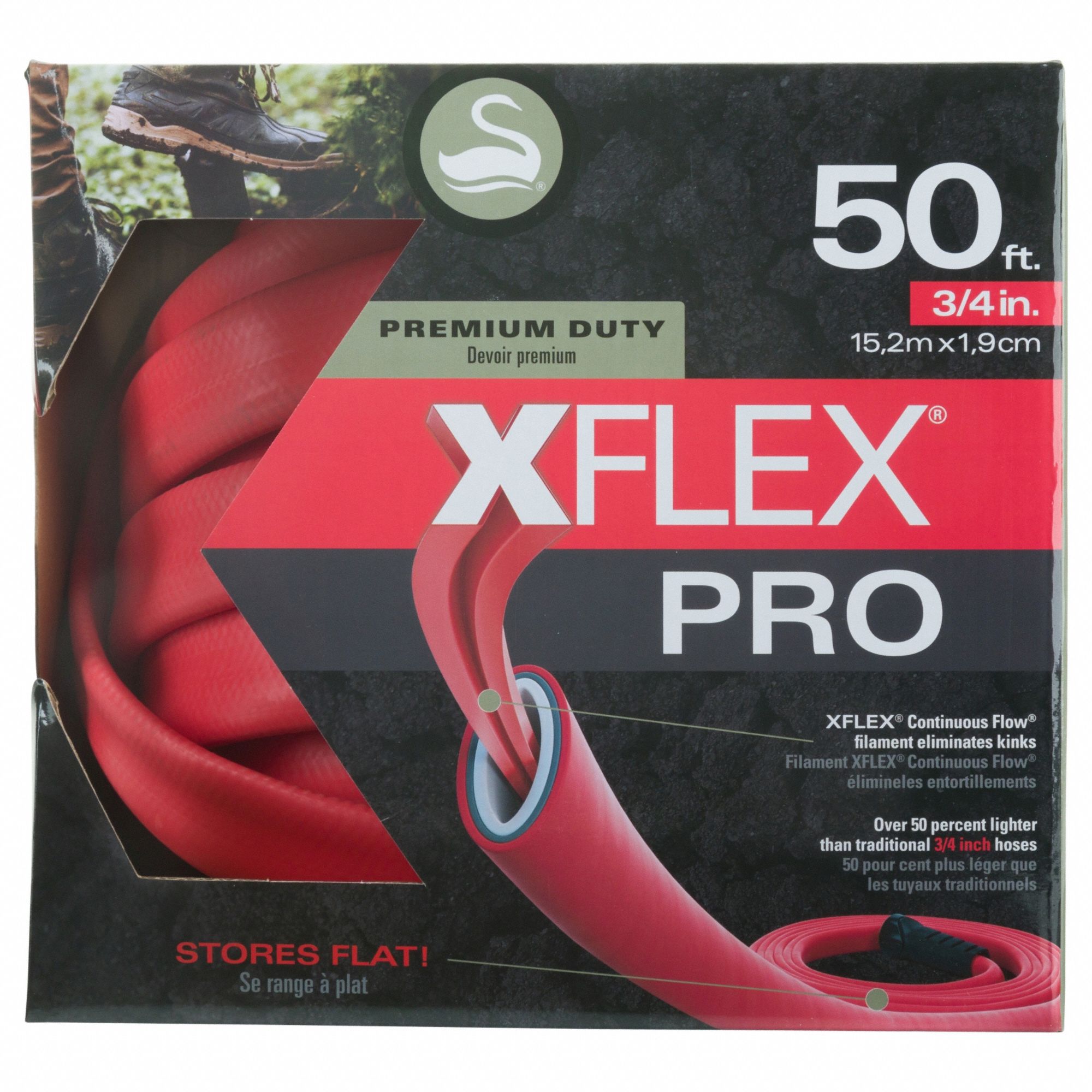 Garden Hose: PVC, 3/4 in Inside Dia., 50 ft Lg, 3/4 in MGHT x 3/4 in FGHT, Red