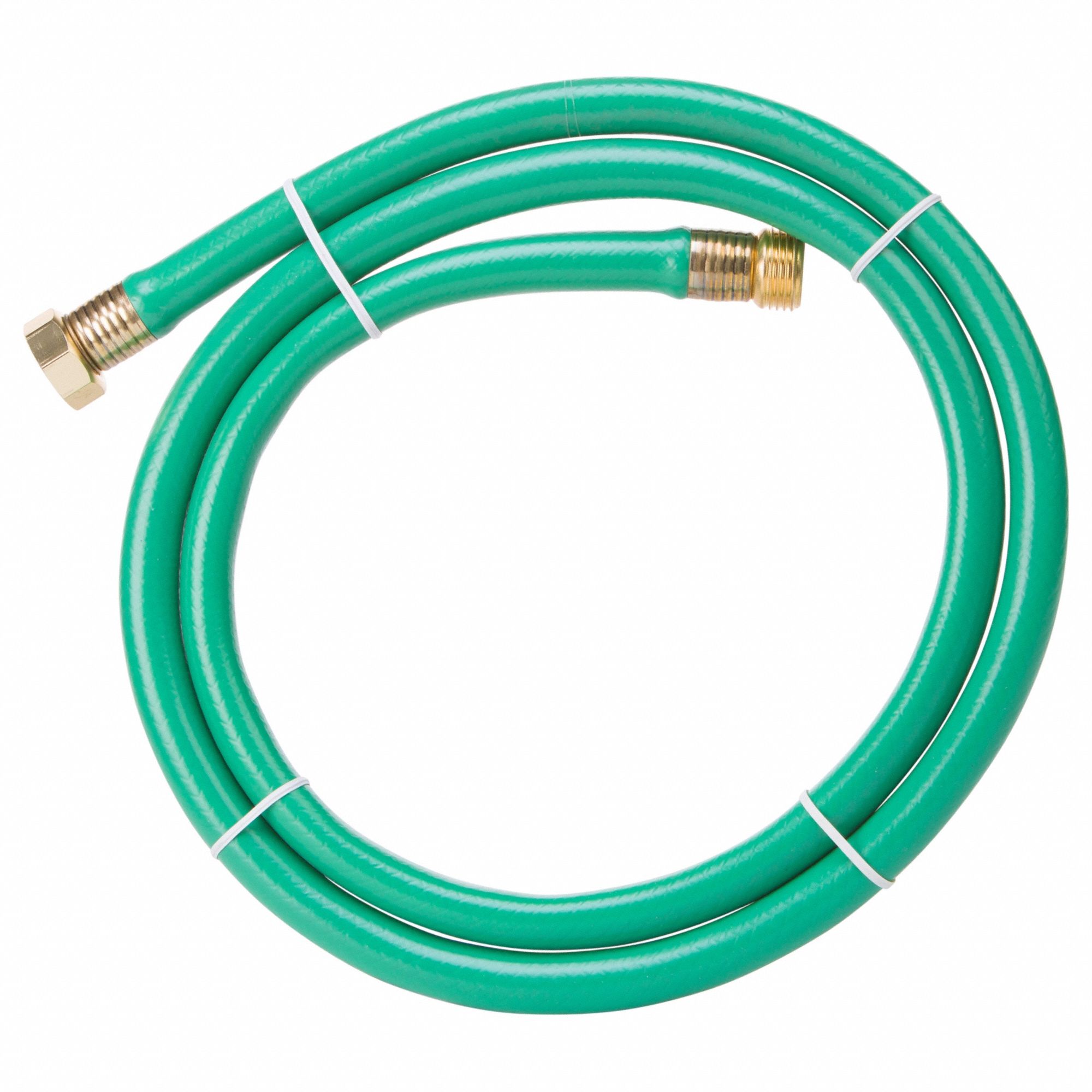 Garden Hose: PVC, 5/8 in Inside Dia., 6 ft Lg, 3/4 in MGHT x 3/4 in FGHT, Green