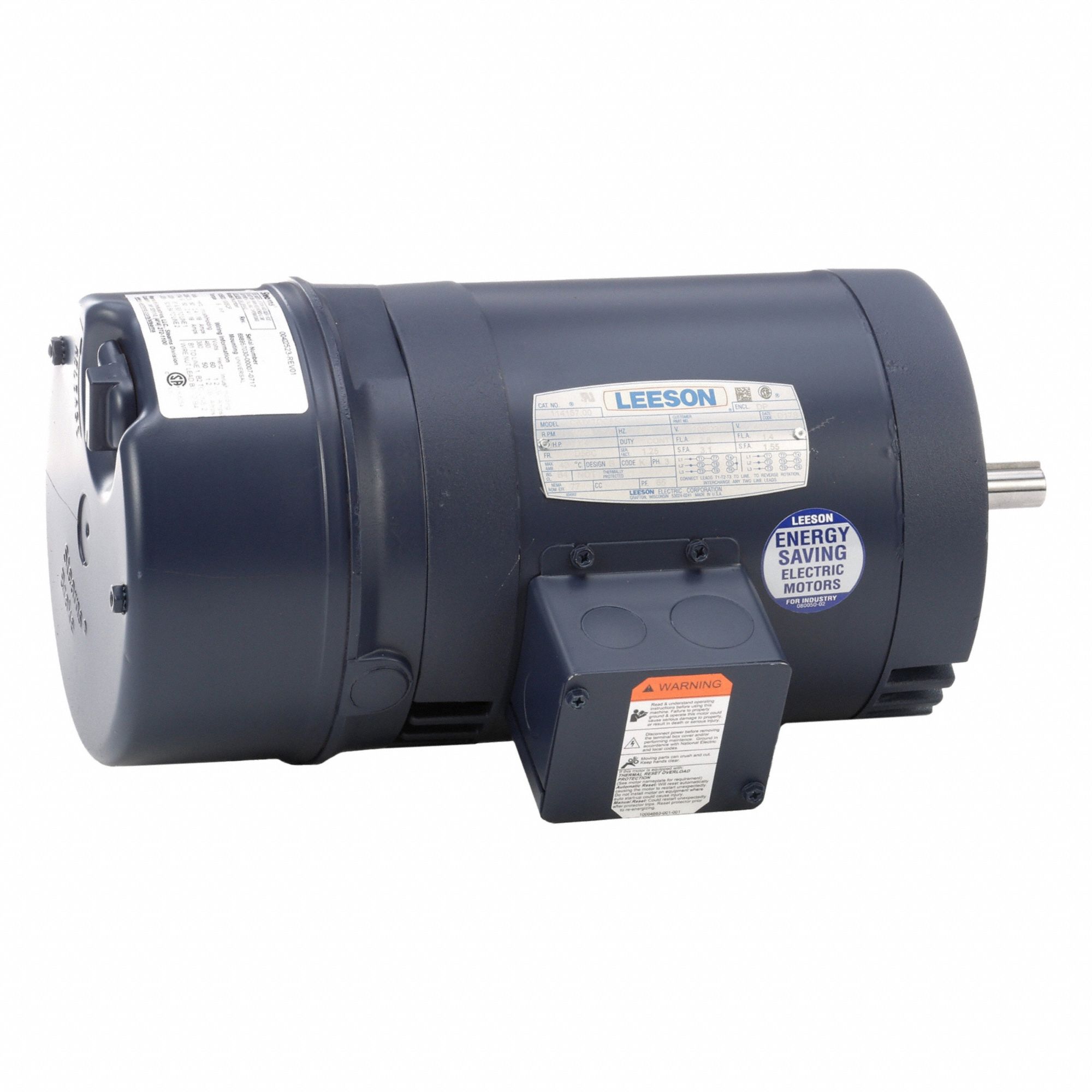 Brake Motor: Open Drip Proof, 3/4 hp Horsepower, 1, 725 RPM RPM, 208-230/460V AC, 1.4 A, 60 Hz