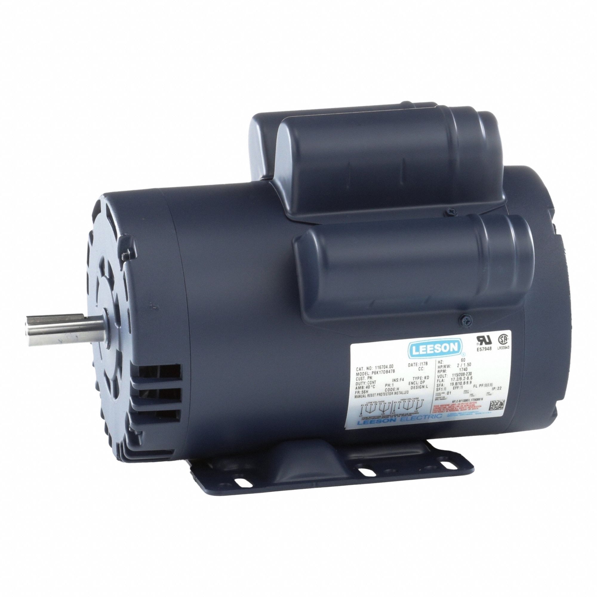 Pressure Washer Motor: 56H Frame Size, Rigid Base, Open Drip Proof, 2 hp, 115/230V AC, CCWSE
