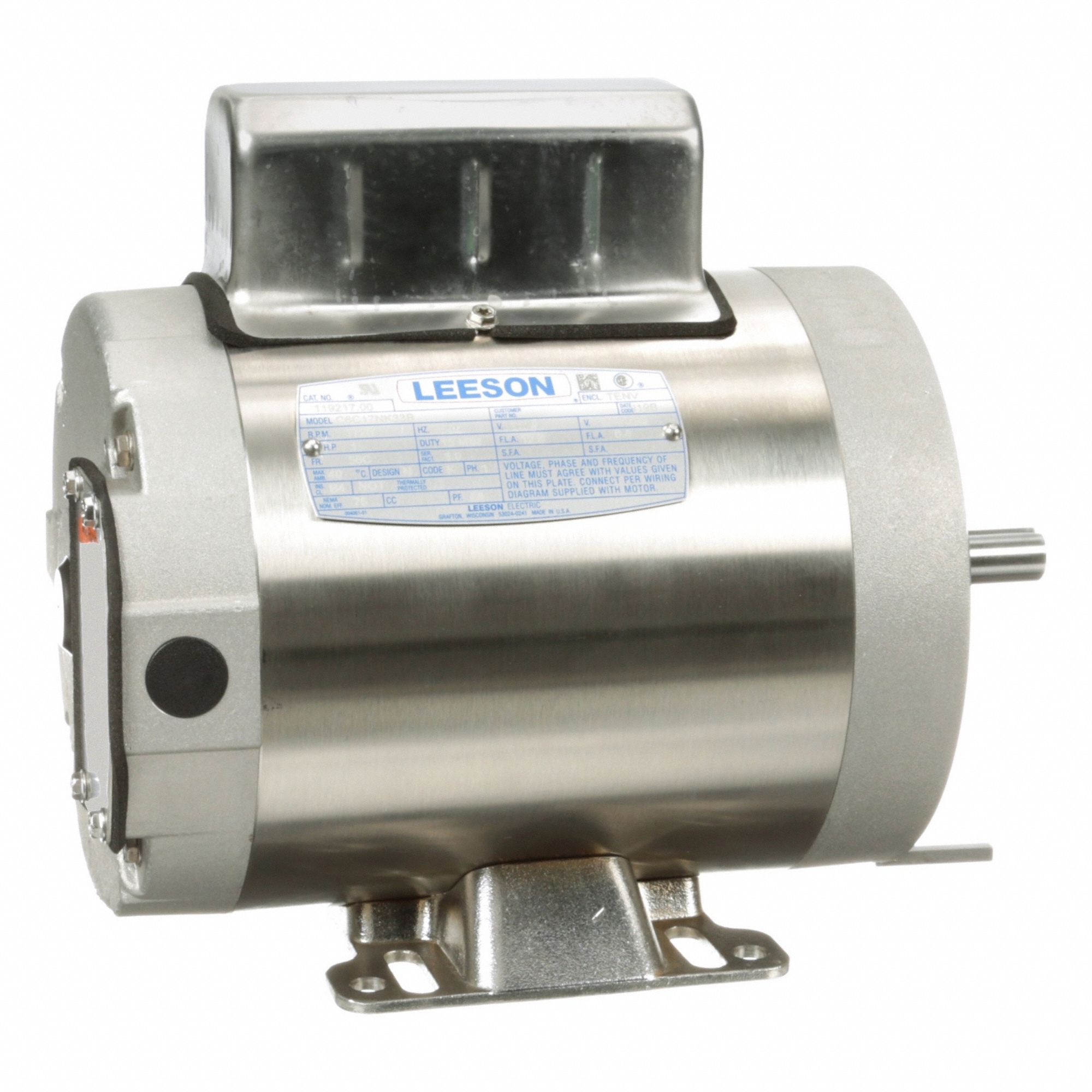 Washdown Motor: Capacitor-Start, 1 hp Horsepower, 1, 725 RPM RPM, 115/230V AC, 56C Frame Size