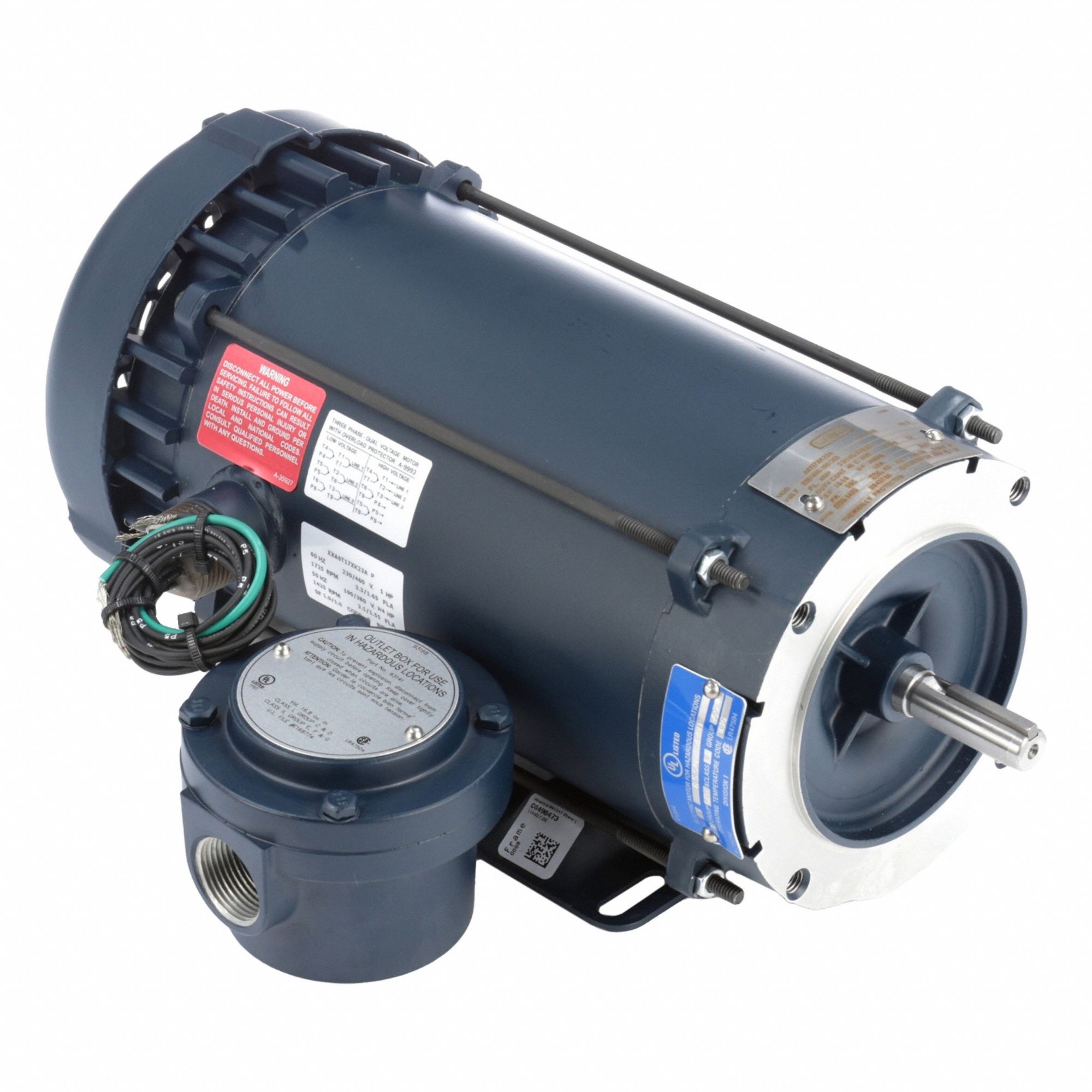 Hazardous Location Motor: Division I, Class I/Class II, C-Face/Rigid Base, 1 hp Horsepower