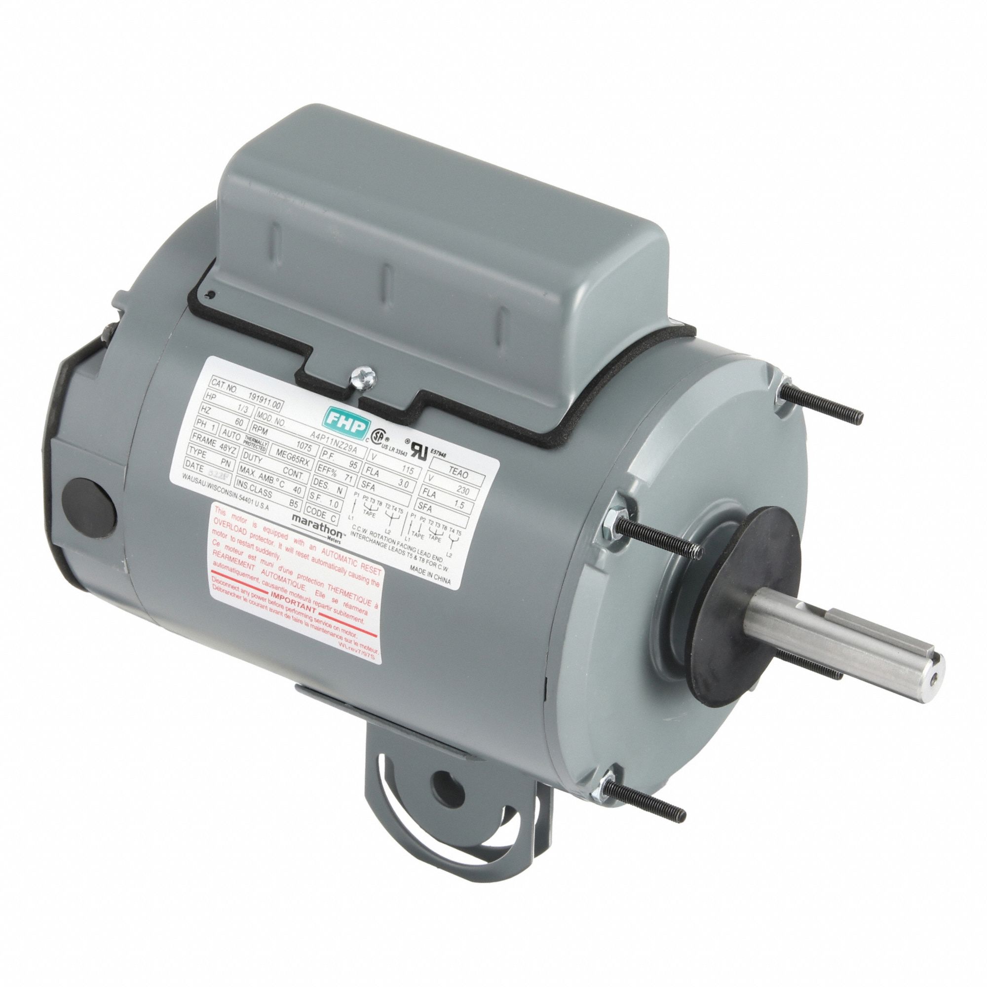 Direct Drive Blower Motor: Single Phase, Yoke, Permanent Split Capacitor, 1/3 hp Horsepower