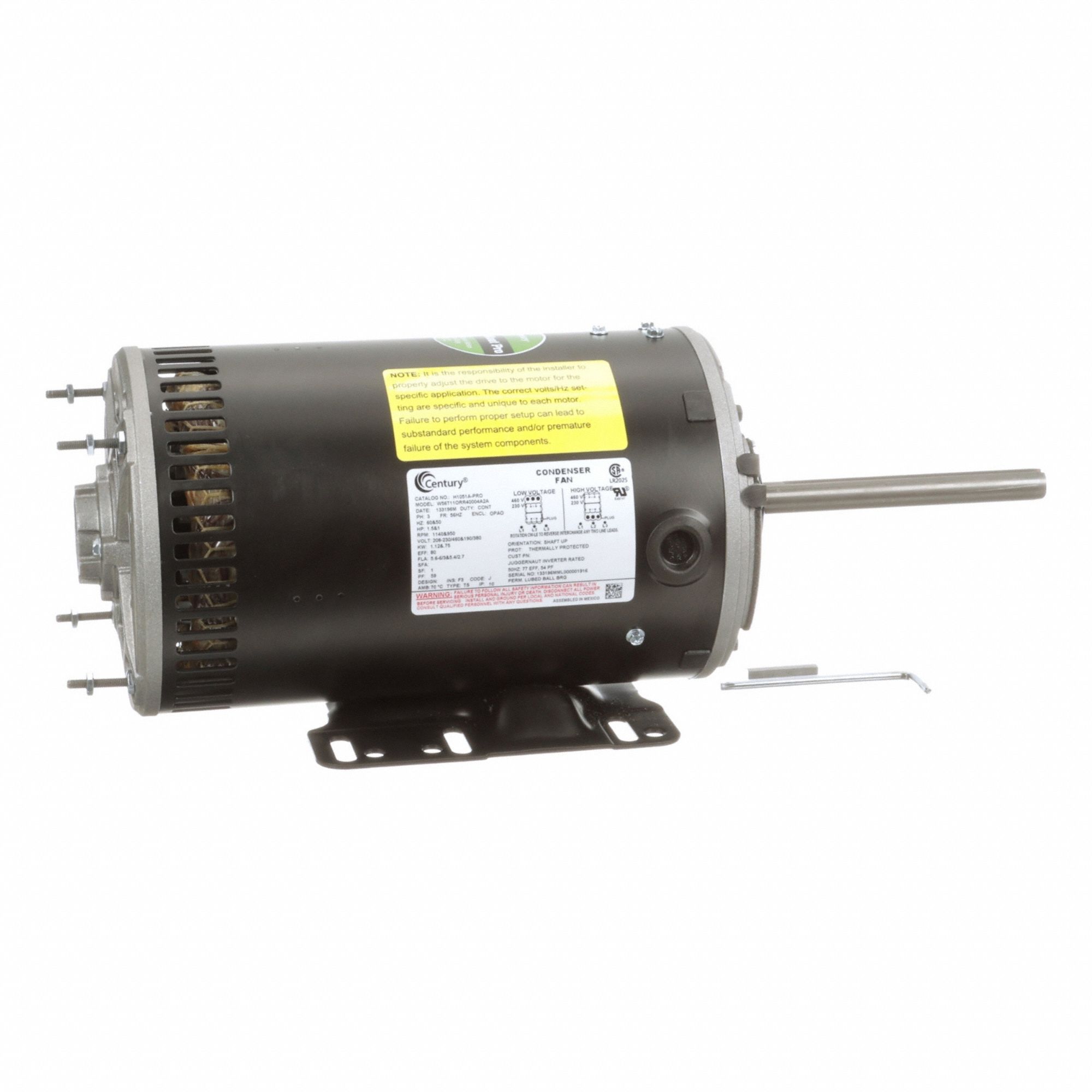 Condenser Fan Motor: Lug Mount, Open Air Over, 1 1/2 hp Nameplate Horsepower, 1 Speed, Auto