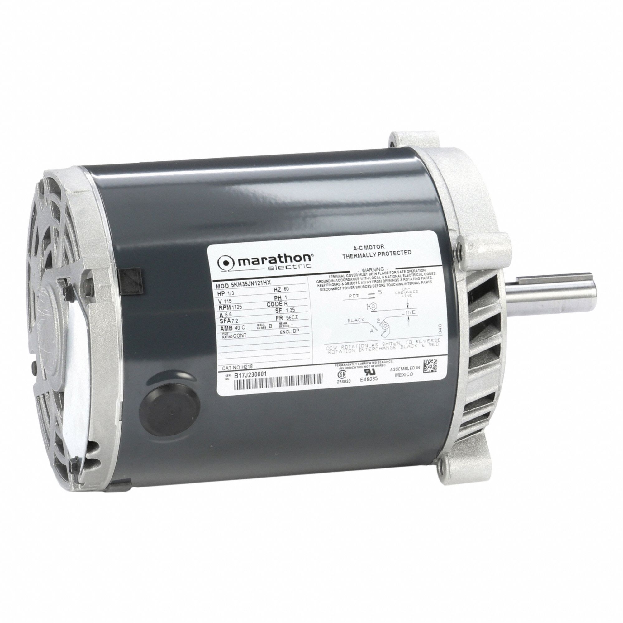Direct Drive Blower Motor: 1 Speed, Open Drip Proof, C-Face Mount, 1/3 hp Horsepower, 115V AC
