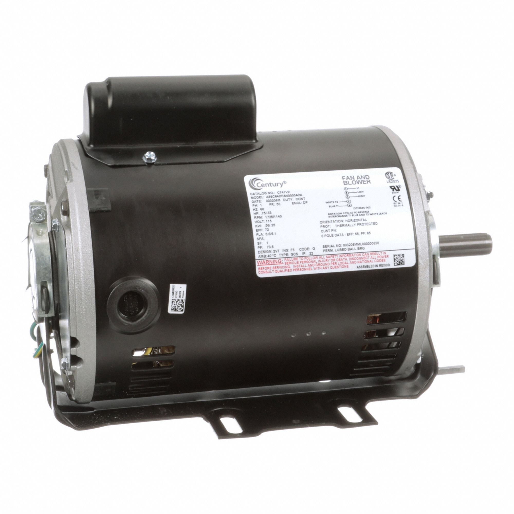 Direct Drive Blower Motor: 2 Speed, Open Drip Proof, Cradle Base Mount, 1, 725/1, 140 RPM RPM