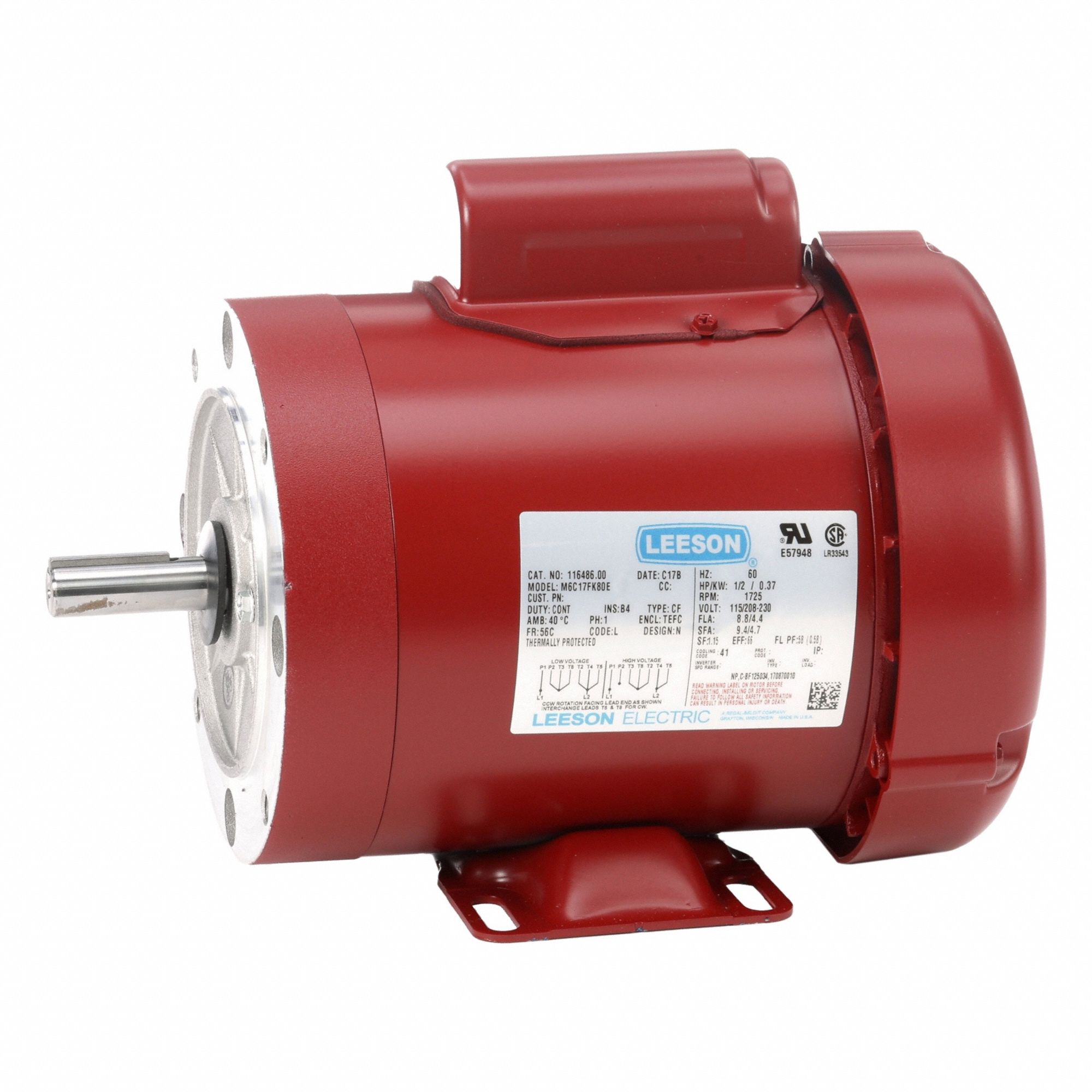 Farm Duty Motor: Single Phase, Rigid Base, Capacitor-Start, 1/2 hp, 1, 725 RPM, 56C Frame Size