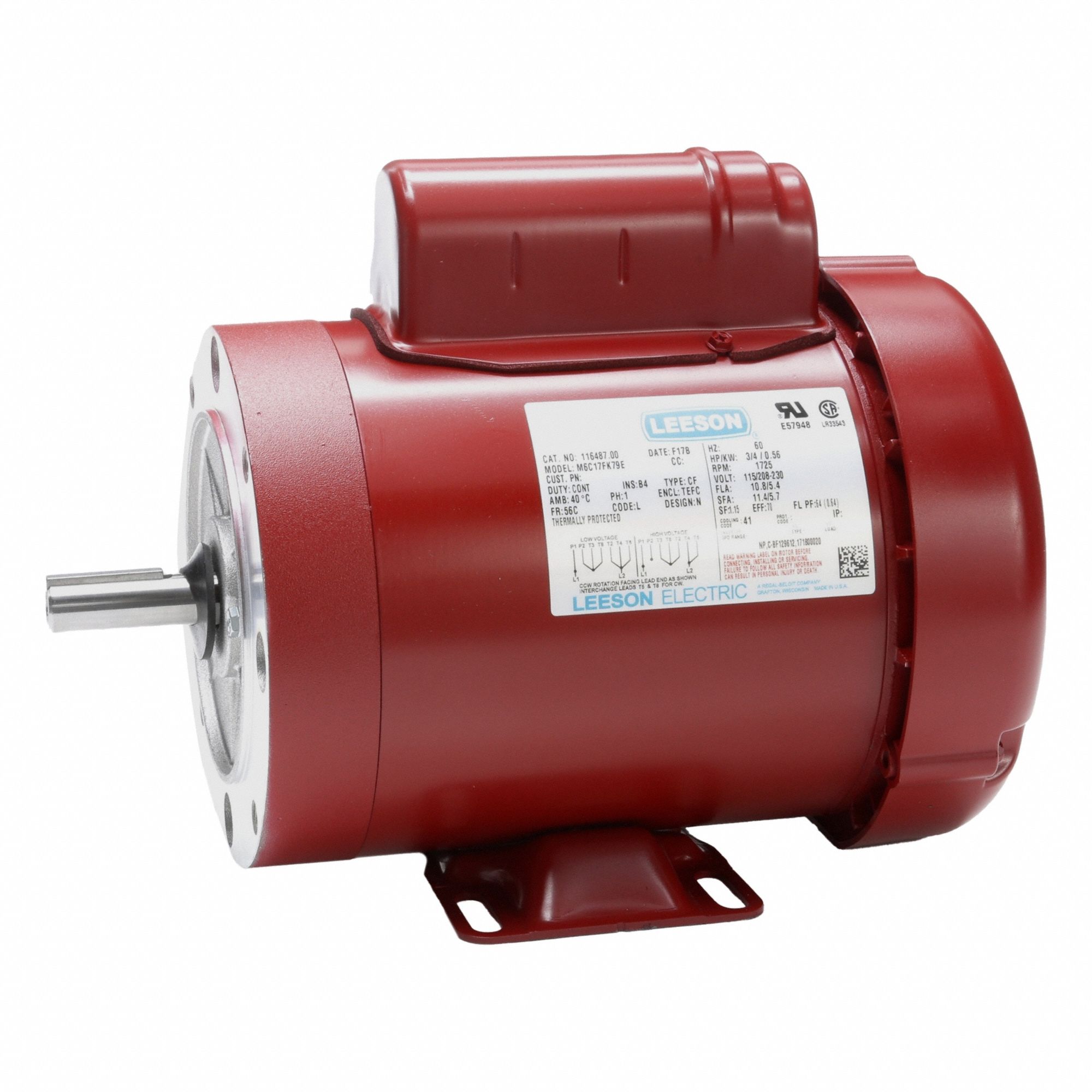 Farm Duty Motor: Single Phase, Rigid Base, Capacitor-Start, 3/4 hp, 1, 725 RPM, 56C Frame Size