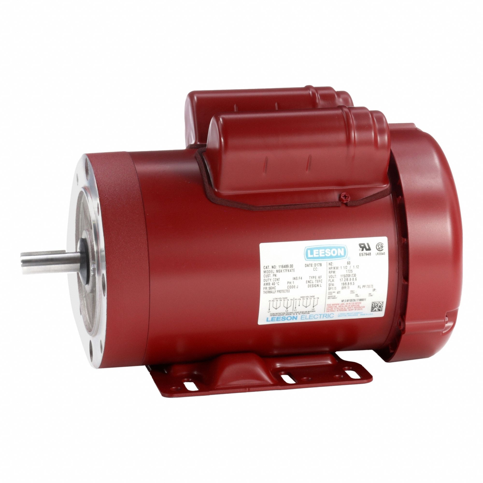 Farm Duty Motor: Single Phase, Rigid Base, Capacitor-Start/Run, 1 1/2 hp, 1, 725 RPM, Manual