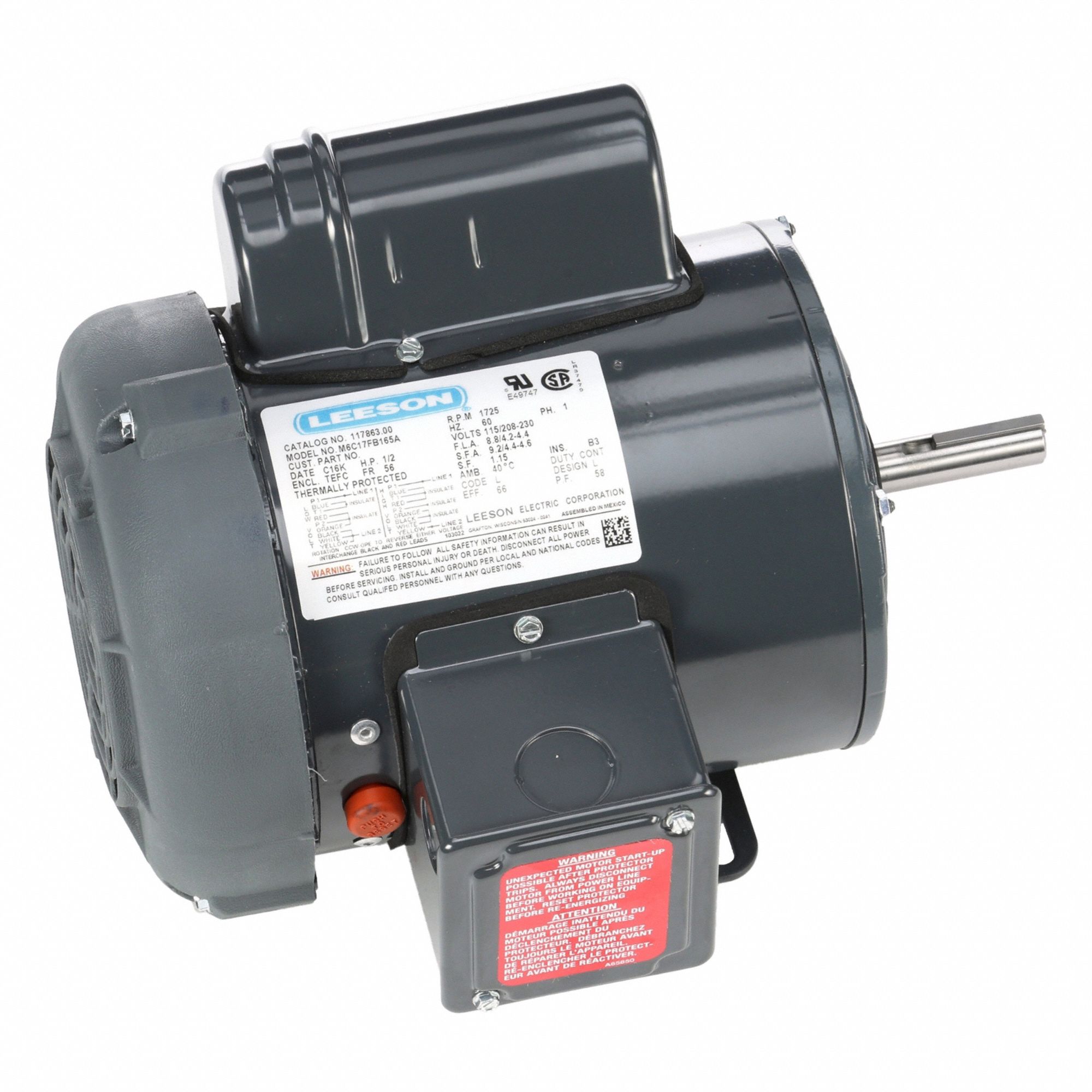 Farm Duty Motor: Single Phase, Rigid Base, Capacitor-Start, 1/2 hp, 1, 725 RPM, 56 Frame Size