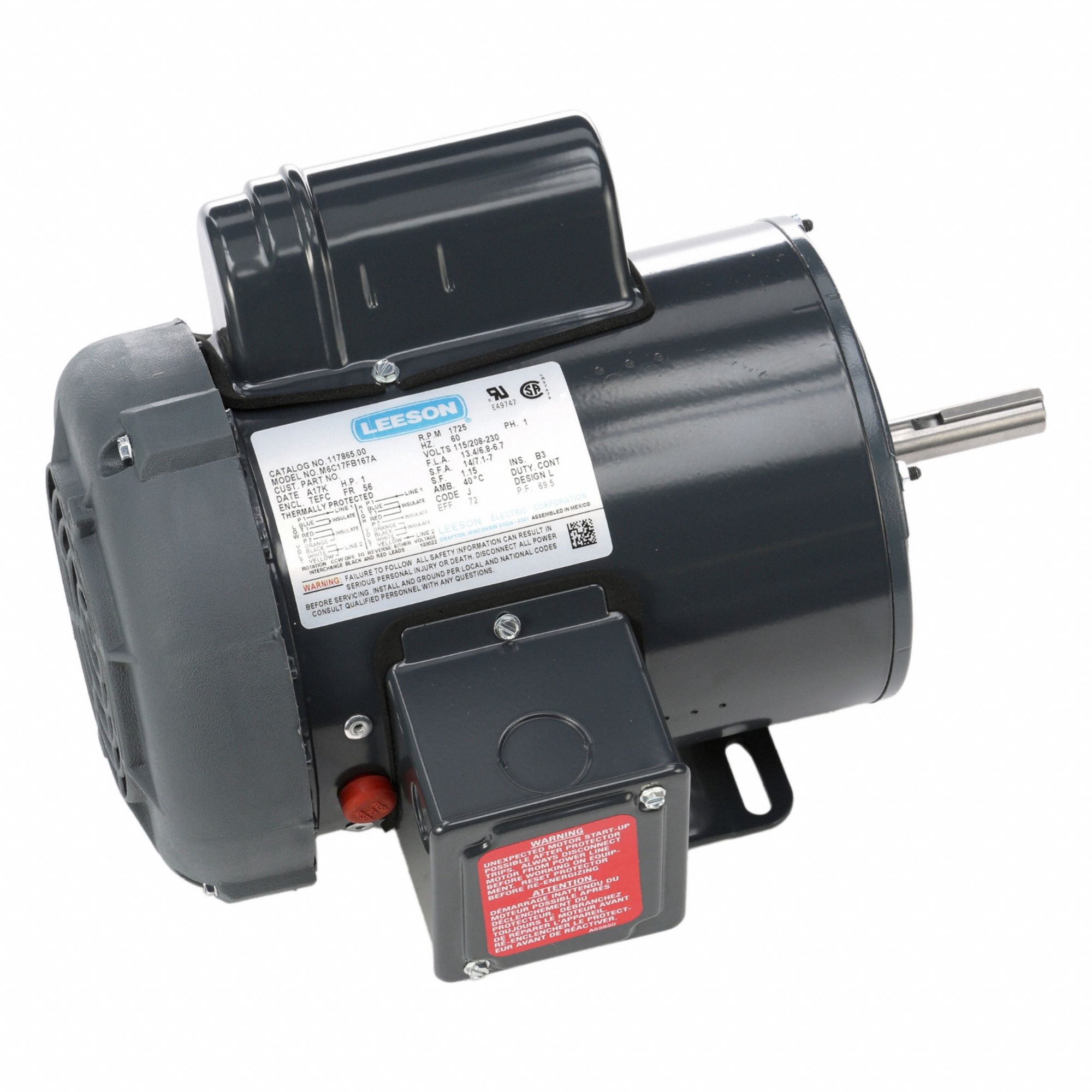 Farm Duty Motor: Single Phase, Rigid Base, Capacitor-Start, 1 hp, 1, 725 RPM, 56 Frame Size, B
