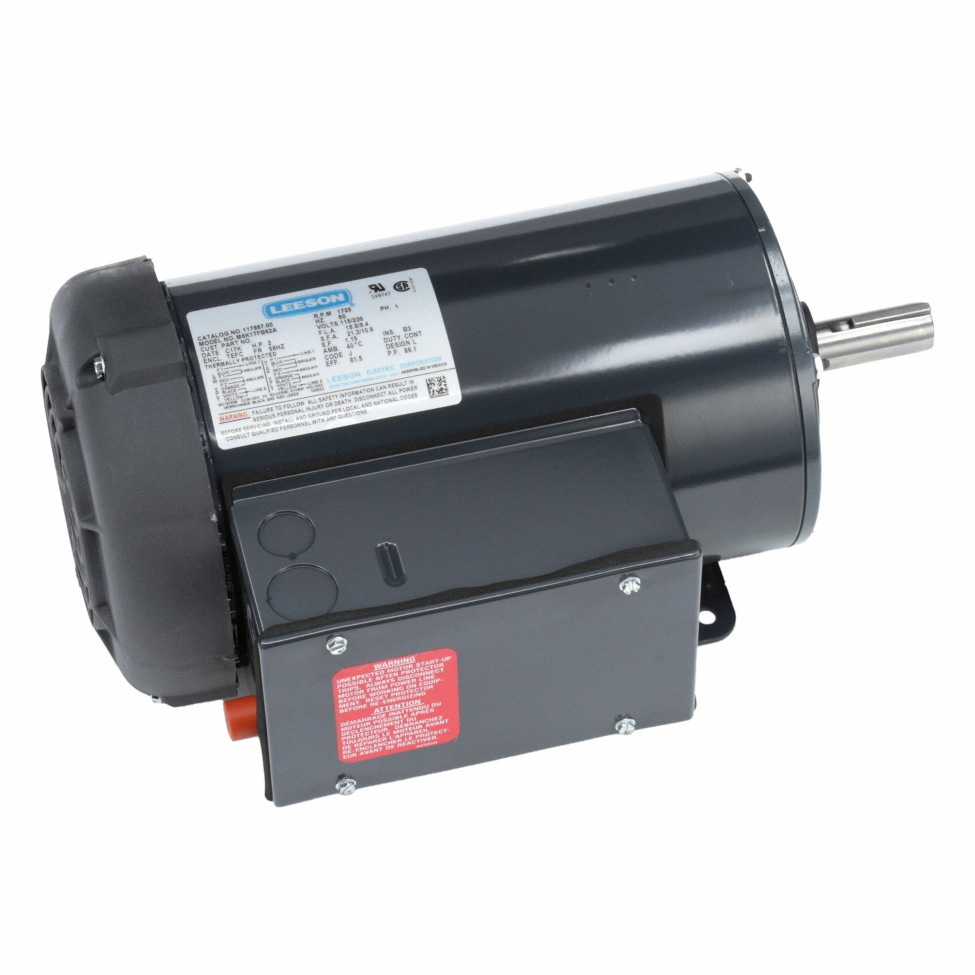 Farm Duty Motor: Single Phase, Rigid Base, Capacitor-Start/Run, 2 hp, 1, 725 RPM, 115/230V AC