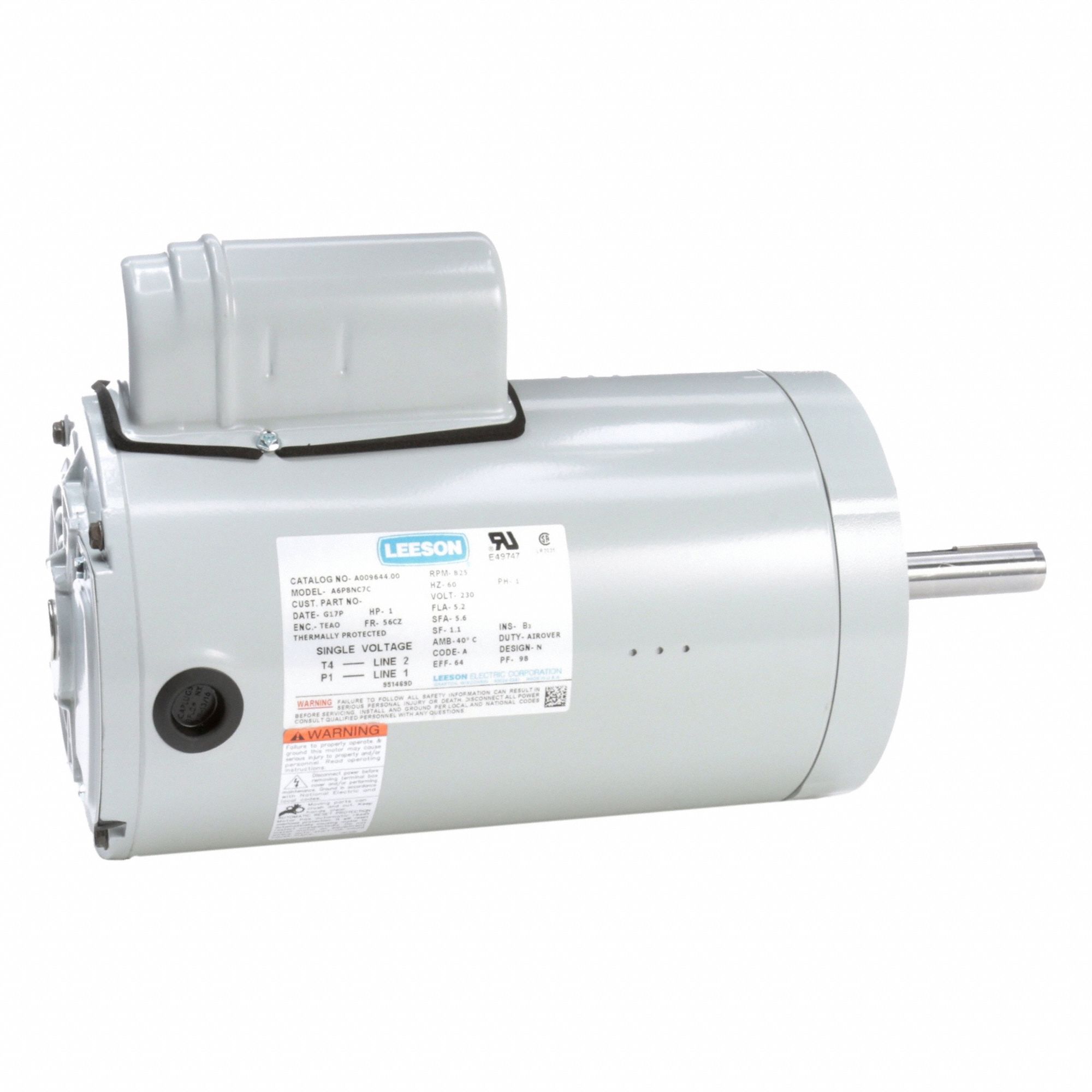 Farm Duty Motor: Single Phase, C-Face, Permanent Split Capacitor, 1 hp, 825 RPM, 230V AC, B
