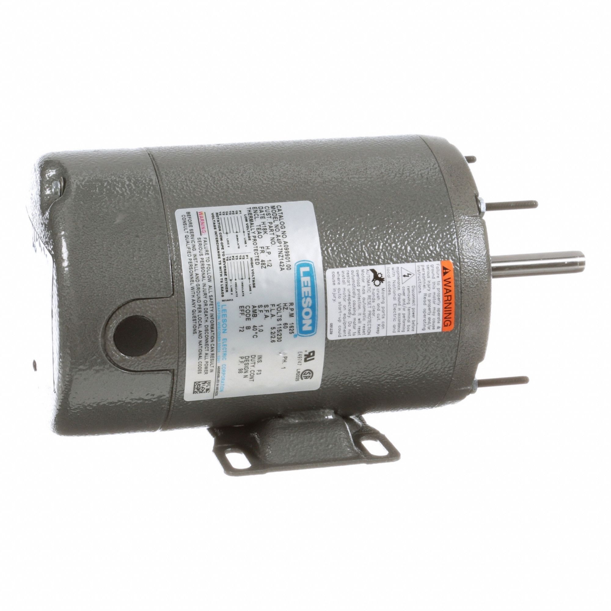 Farm Duty Motor: Single Phase, Rigid Base, Permanent Split Capacitor, 1/2 hp, 1, 625 RPM, Auto