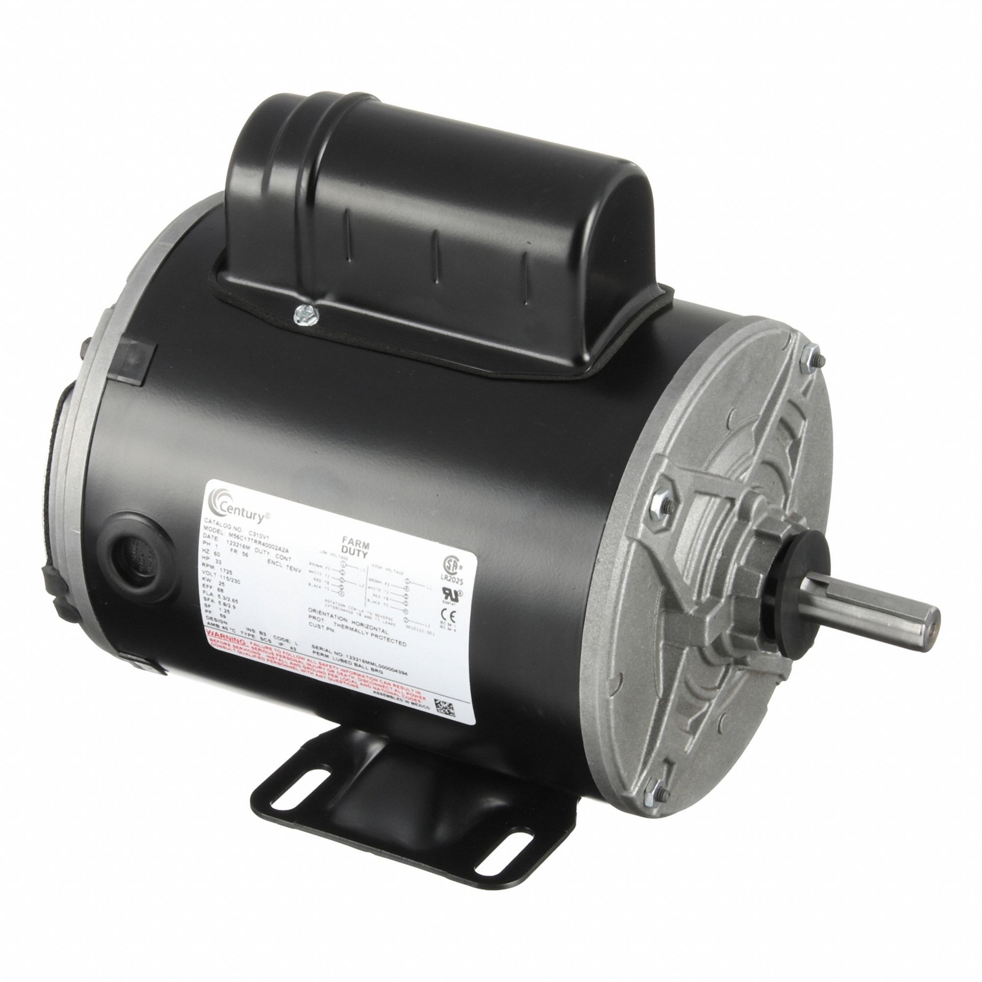 Farm Duty Motor: Single Phase, Rigid Base, Capacitor-Start, 1/3 hp, 1, 725 RPM, 56 Frame Size