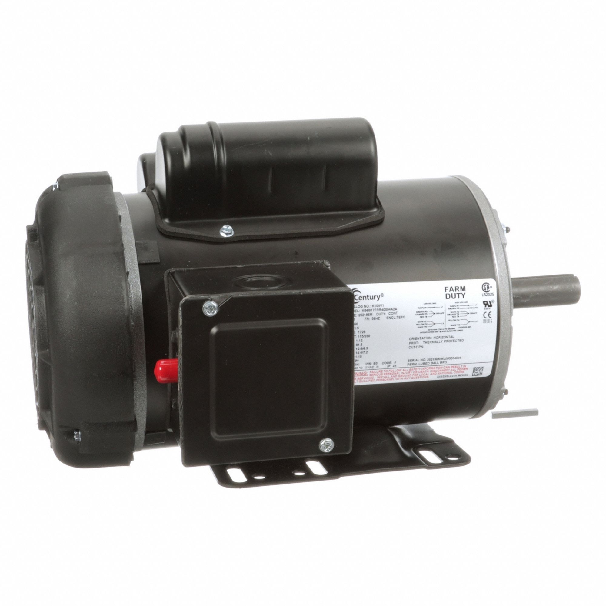 Farm Duty Motor: Single Phase, Rigid Base, Capacitor-Start/Run, 1 1/2 hp, 1, 725 RPM, Manual