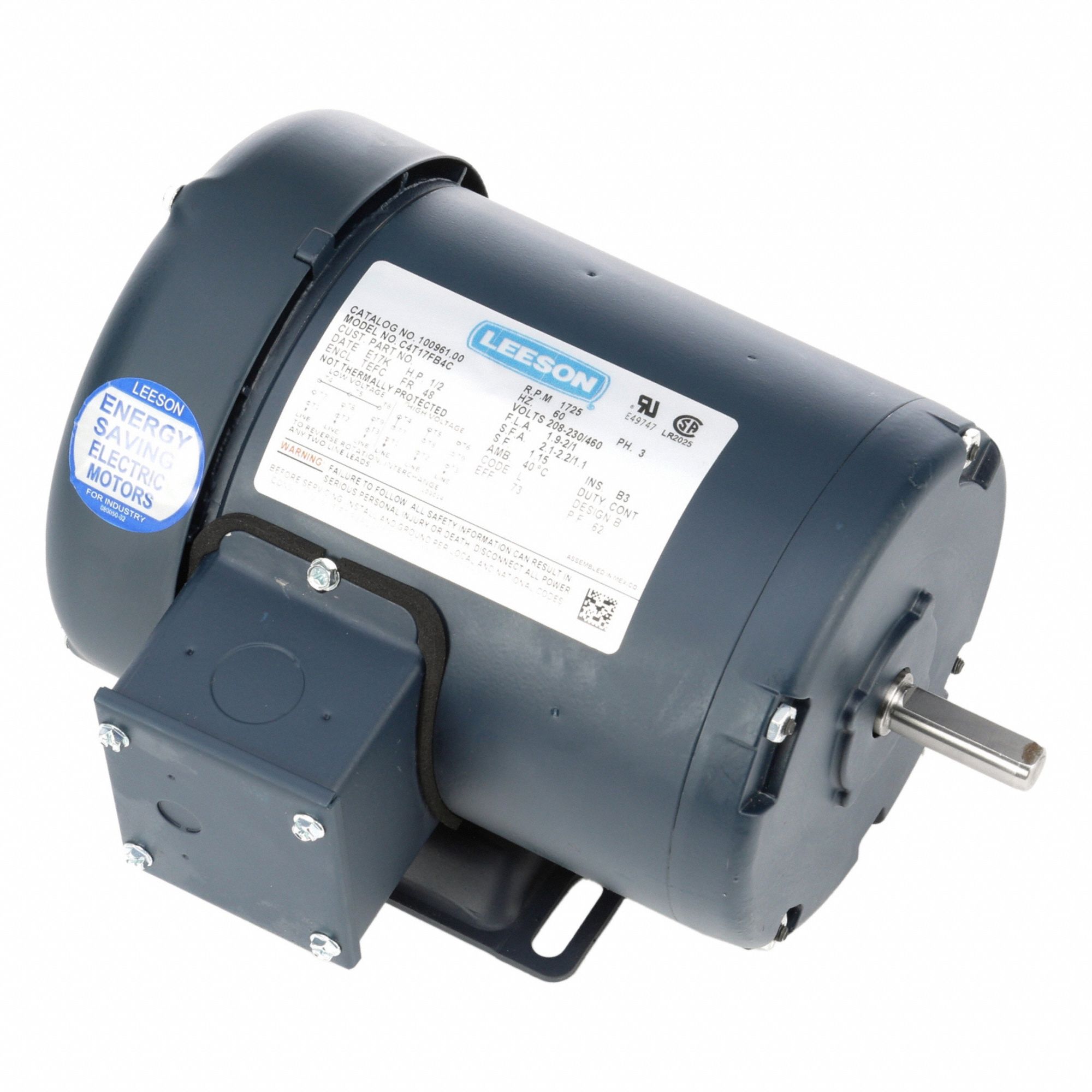 General Purpose Motor: Totally Enclosed Fan Cooled, Rigid Base Mount, 1/2 HP, 230/460V